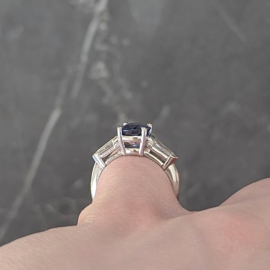 1980's 2.36 CTW Ceylon Sapphire Diamond 14K Gold Vintage Three Stone Ring GIA