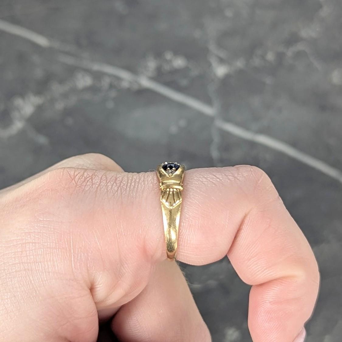 Early Art Deco 1919 Sapphire Diamond 18 Karat Yellow Gold Antique Marquise Ring