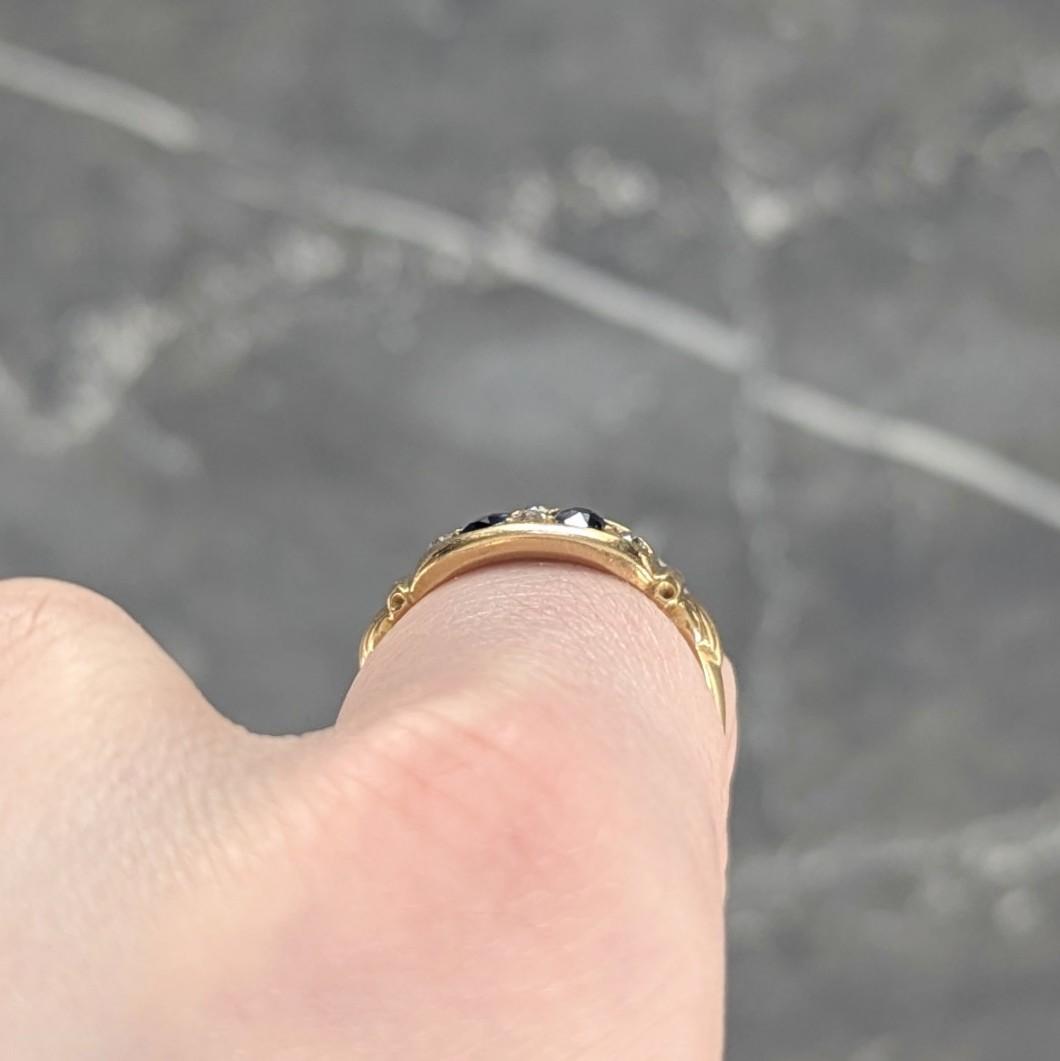 Early Art Deco 1919 Sapphire Diamond 18 Karat Yellow Gold Antique Marquise Ring