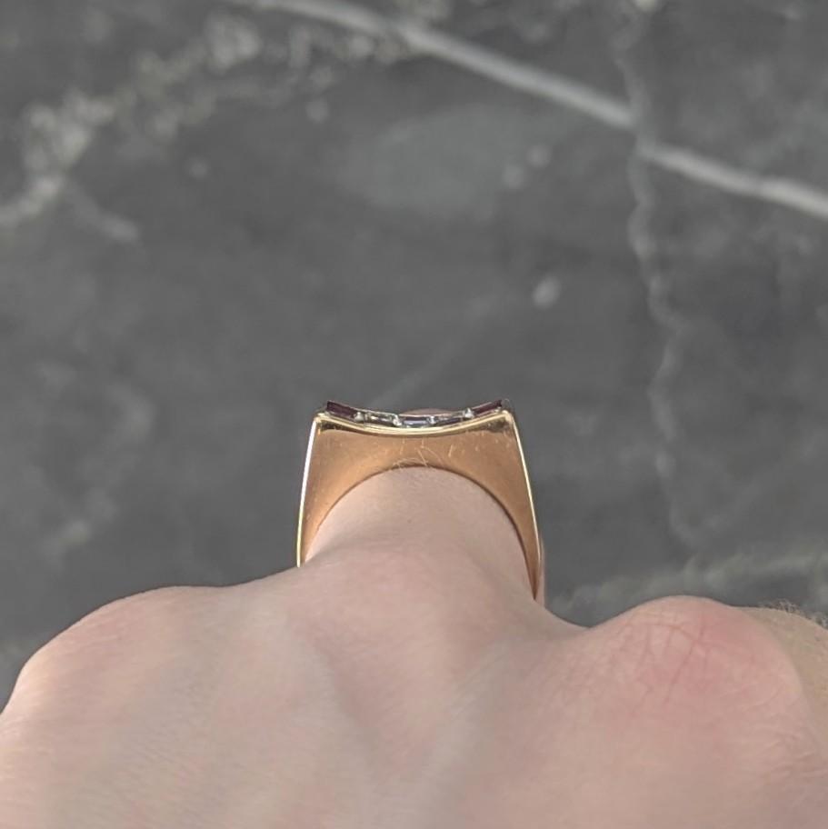 Oscar Heyman Diamond Ruby Platinum 18K Gold Checkerboard Vintage Band Ring