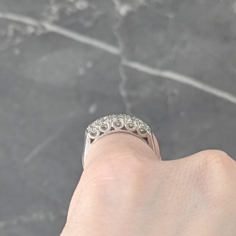 Mid-Century 1.00 CTW Diamond 14K Gold Vintage Two-Row Fishtail Wedding Band Ring