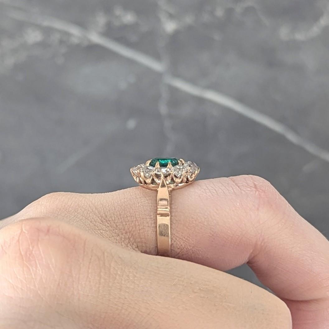 Victorian 2.79 CTW Colombian Emerald Diamond 14 Karat Yellow Gold Antique Ring