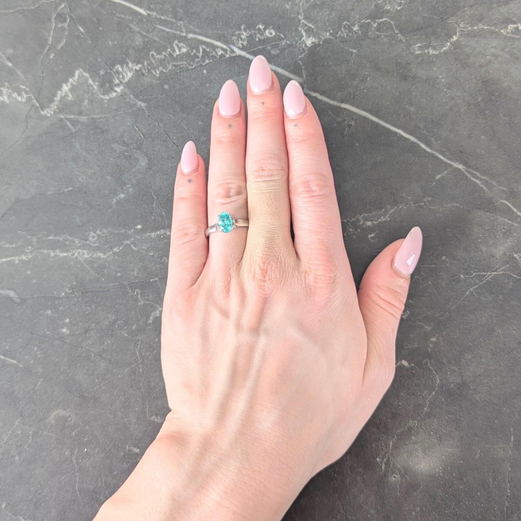 Paraiba Tourmaline 18 Karat White Gold Solitaire Gemstone Ring GIA