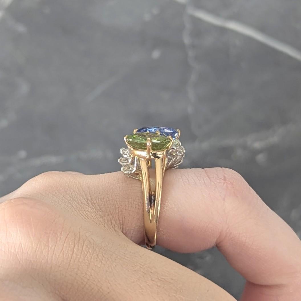 Oscar Heyman Sapphire Peridot Diamond Platinum 18K Gold Vintage Toi-Et-Moi Ring