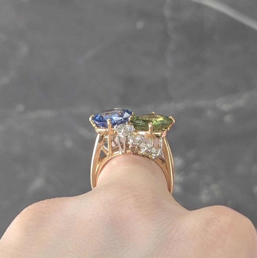 Oscar Heyman Sapphire Peridot Diamond Platinum 18K Gold Vintage Toi-Et-Moi Ring
