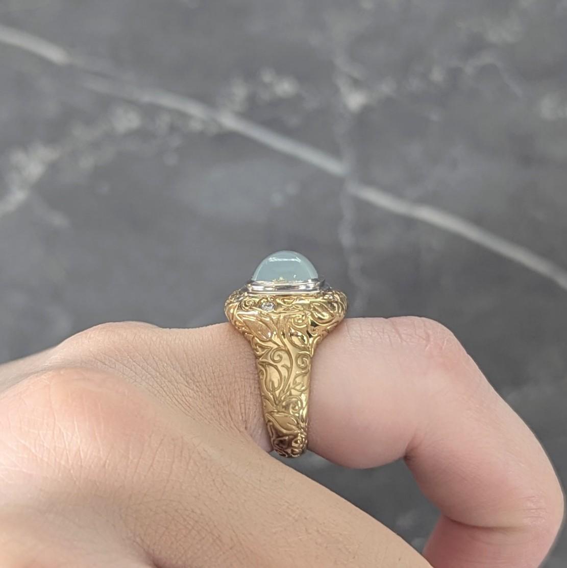 SeidenGang 2000's Chalcedony Diamond 18 Karat Gold Scrolling Foliate Ring