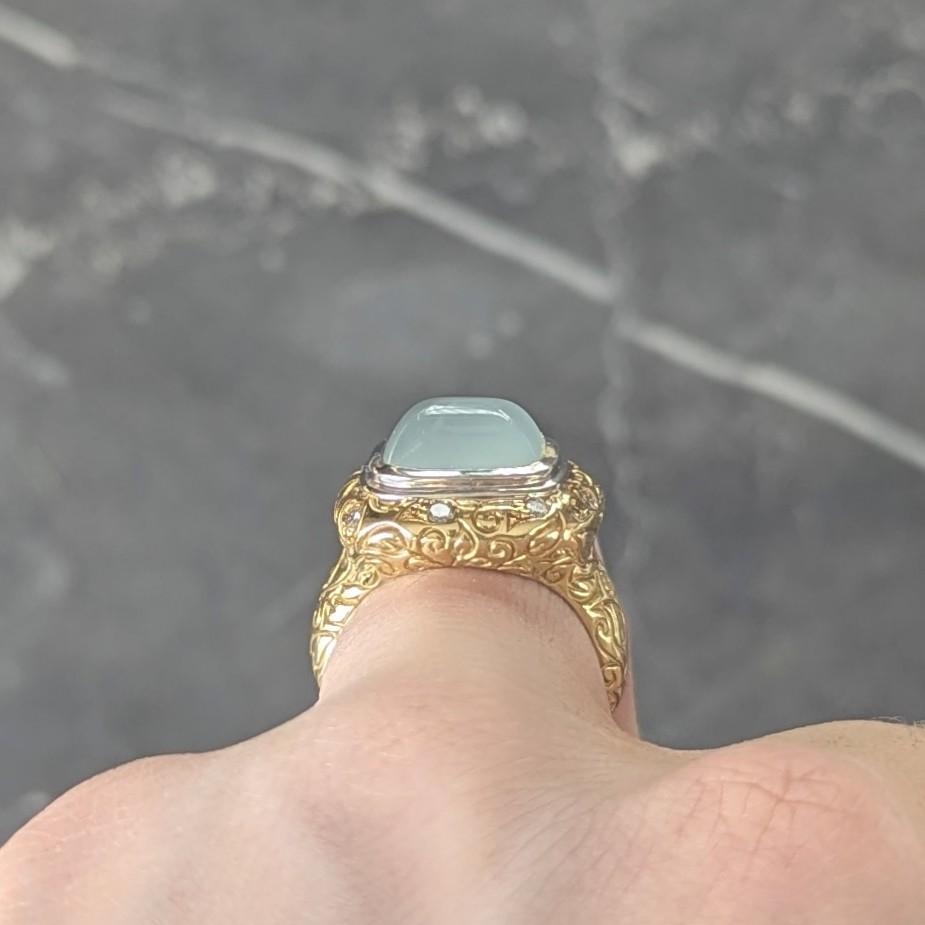 SeidenGang 2000's Chalcedony Diamond 18 Karat Gold Scrolling Foliate Ring