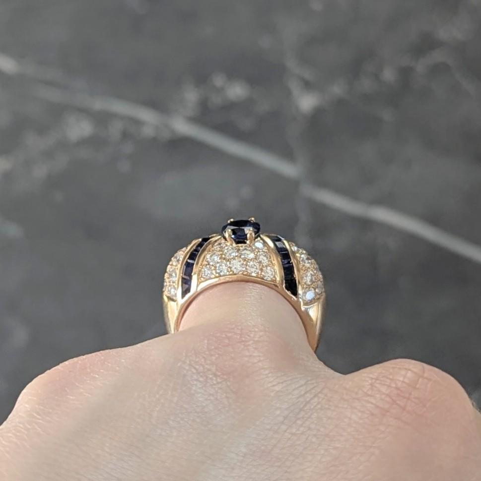 Oscar Heyman 1980's Sapphire Diamond 18 Karat Yellow Gold Vintage Bombé Ring