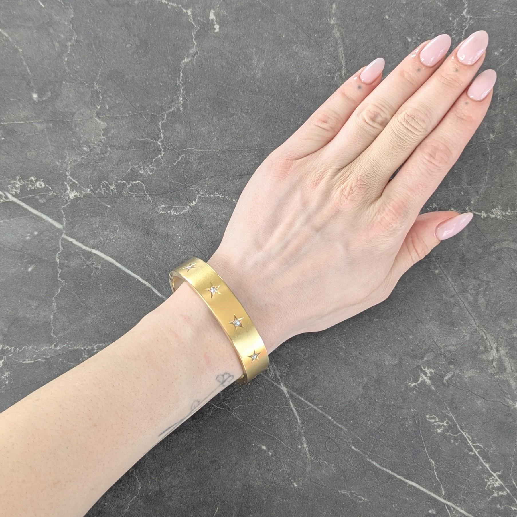 Victorian Diamond 14 Karat Yellow Gold Antique Star Bangle Bracelet