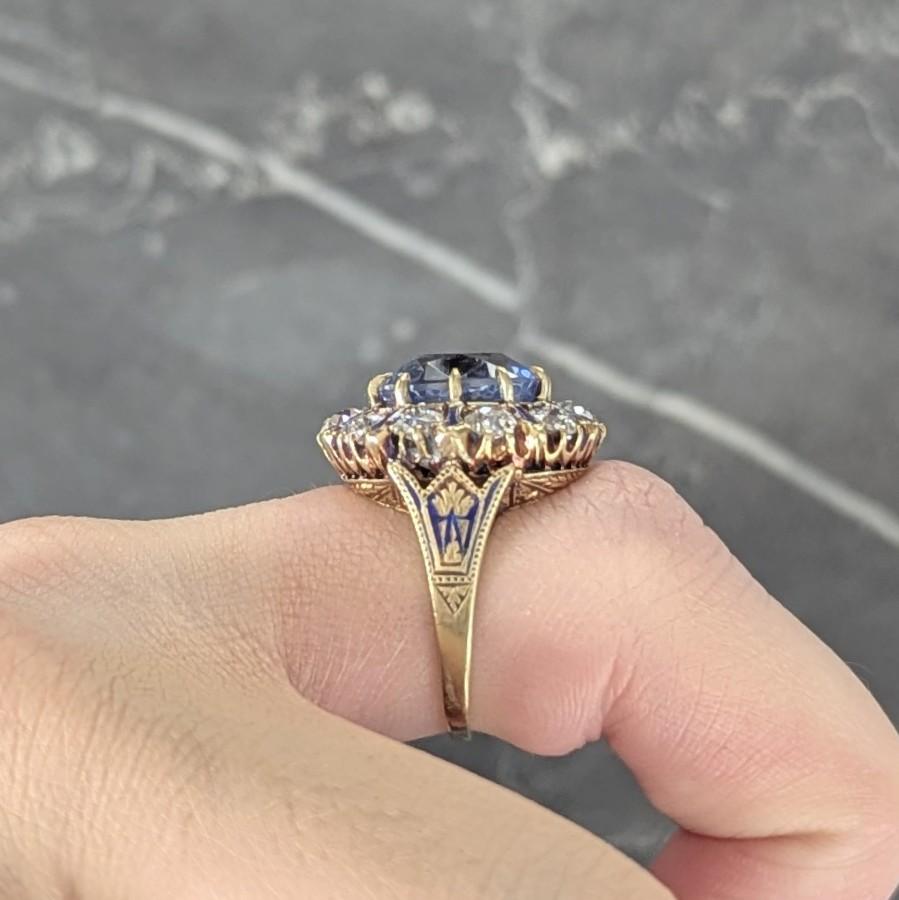 Victorian 11.06 CTW No Heat Ceylon Sapphire Diamond 14K Gold Antique Ring