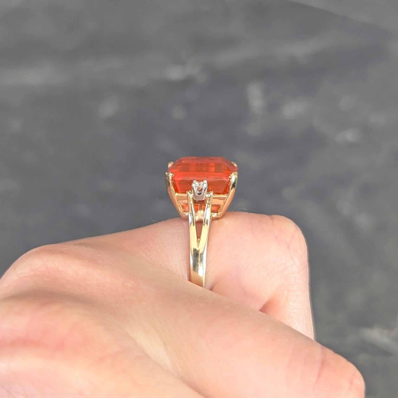 Mid-Century Fire Opal Diamond 14 Karat Two-Tone Gold Vintage Cocktail Ring
