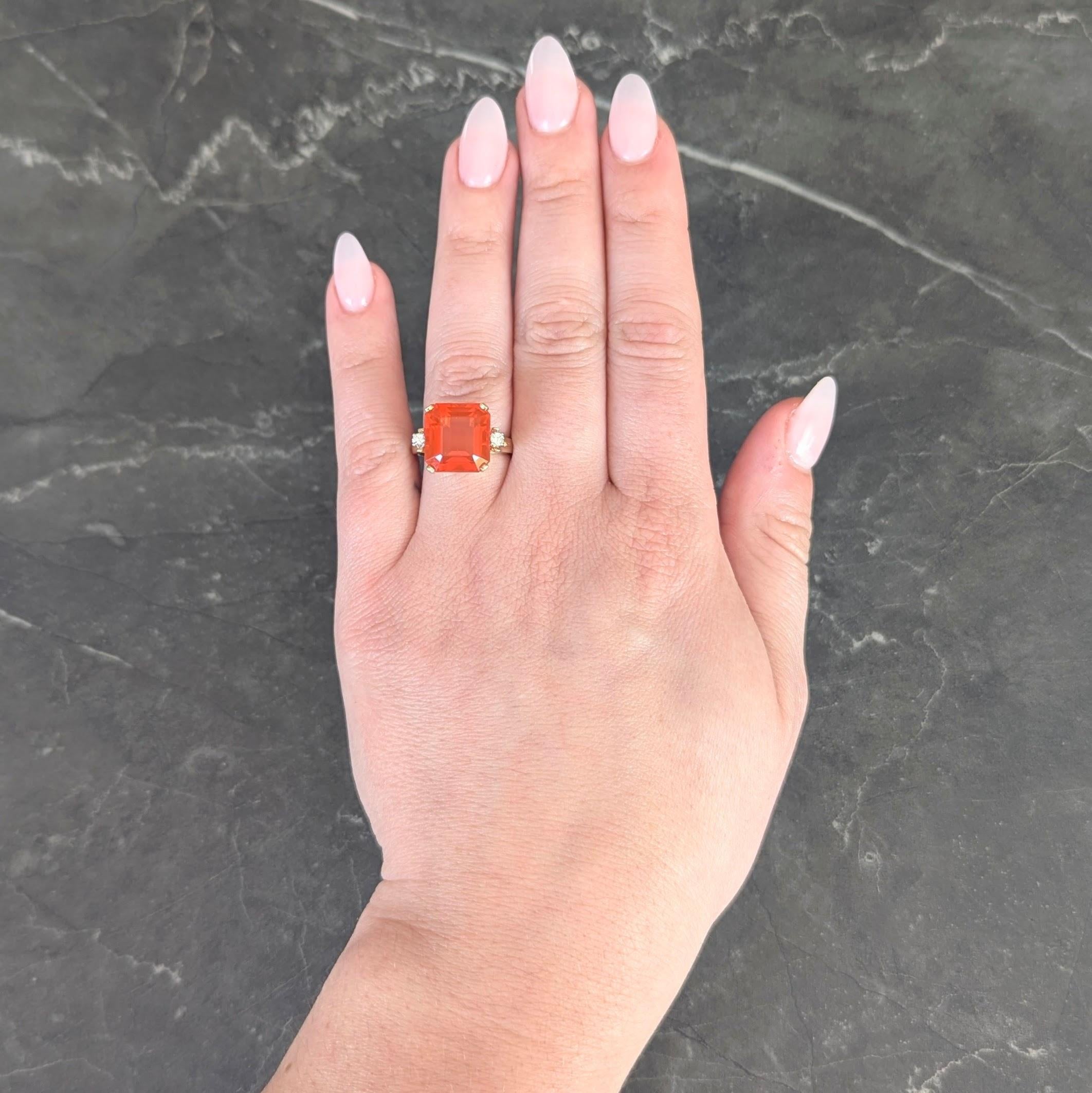 Mid-Century Fire Opal Diamond 14 Karat Two-Tone Gold Vintage Cocktail Ring