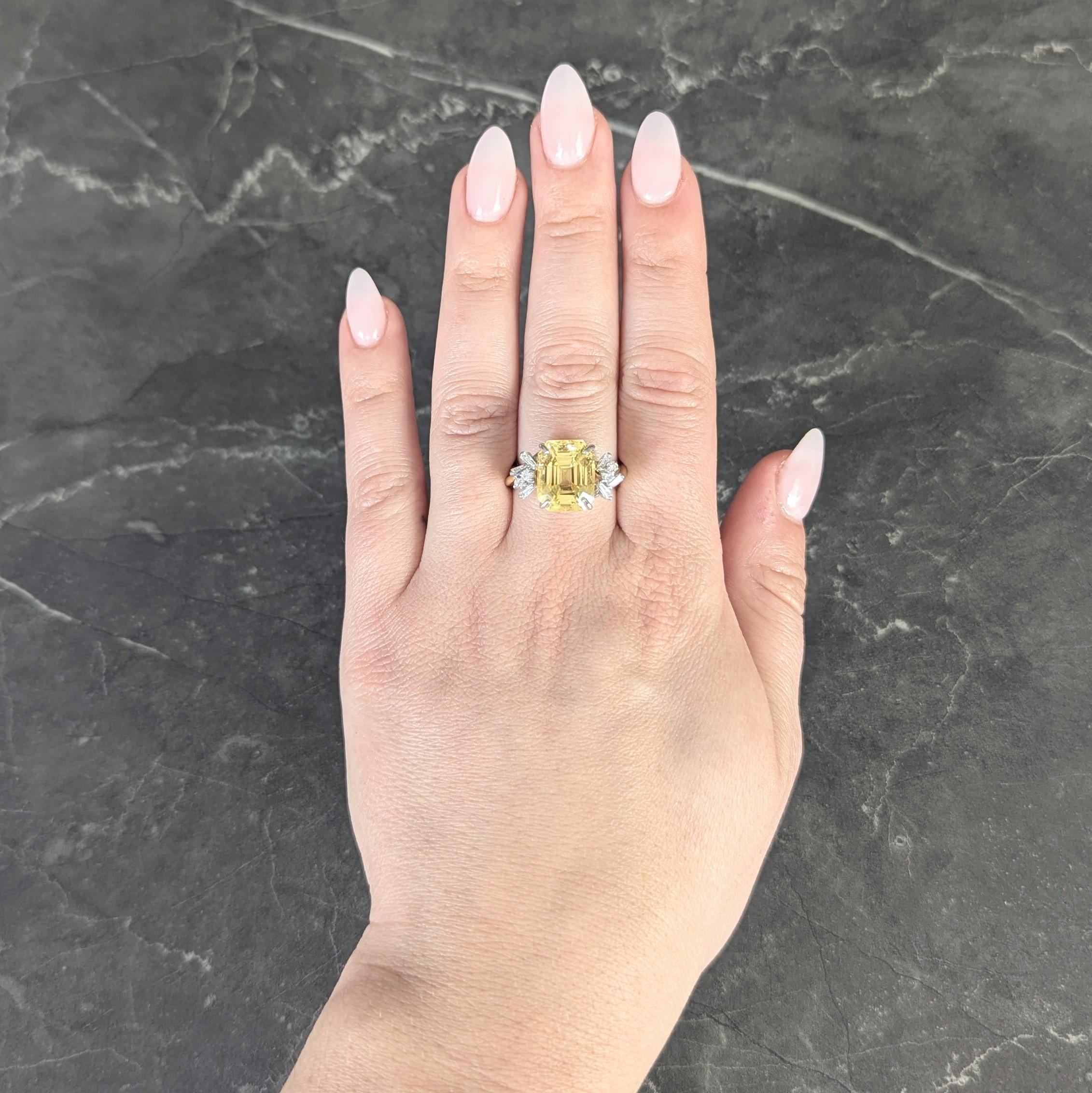 1950's 11.37 CTW No Heat Ceylon Yellow Sapphire Diamond 18K Gold Vintage Ring