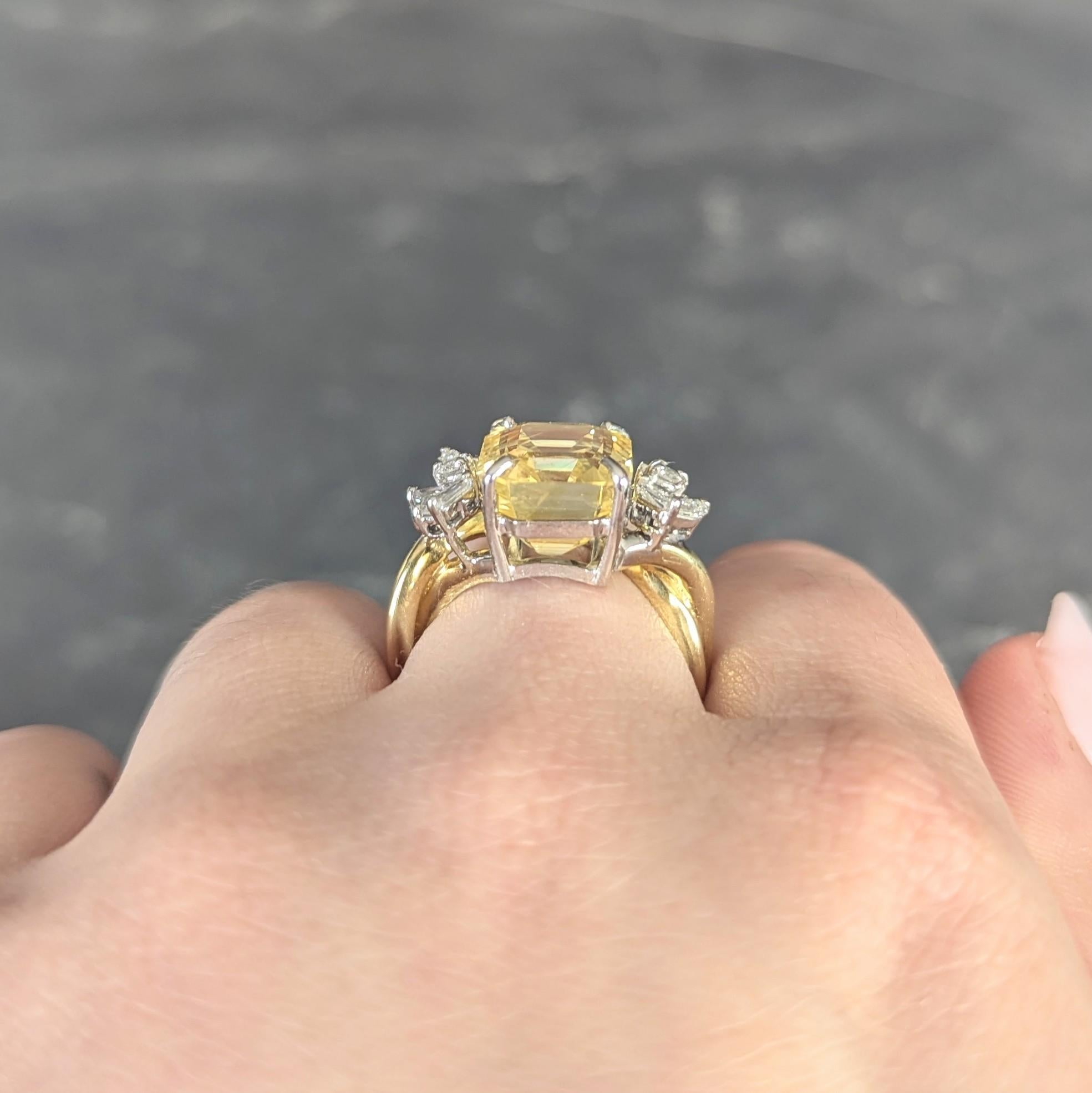 1950's 11.37 CTW No Heat Ceylon Yellow Sapphire Diamond 18K Gold Vintage Ring