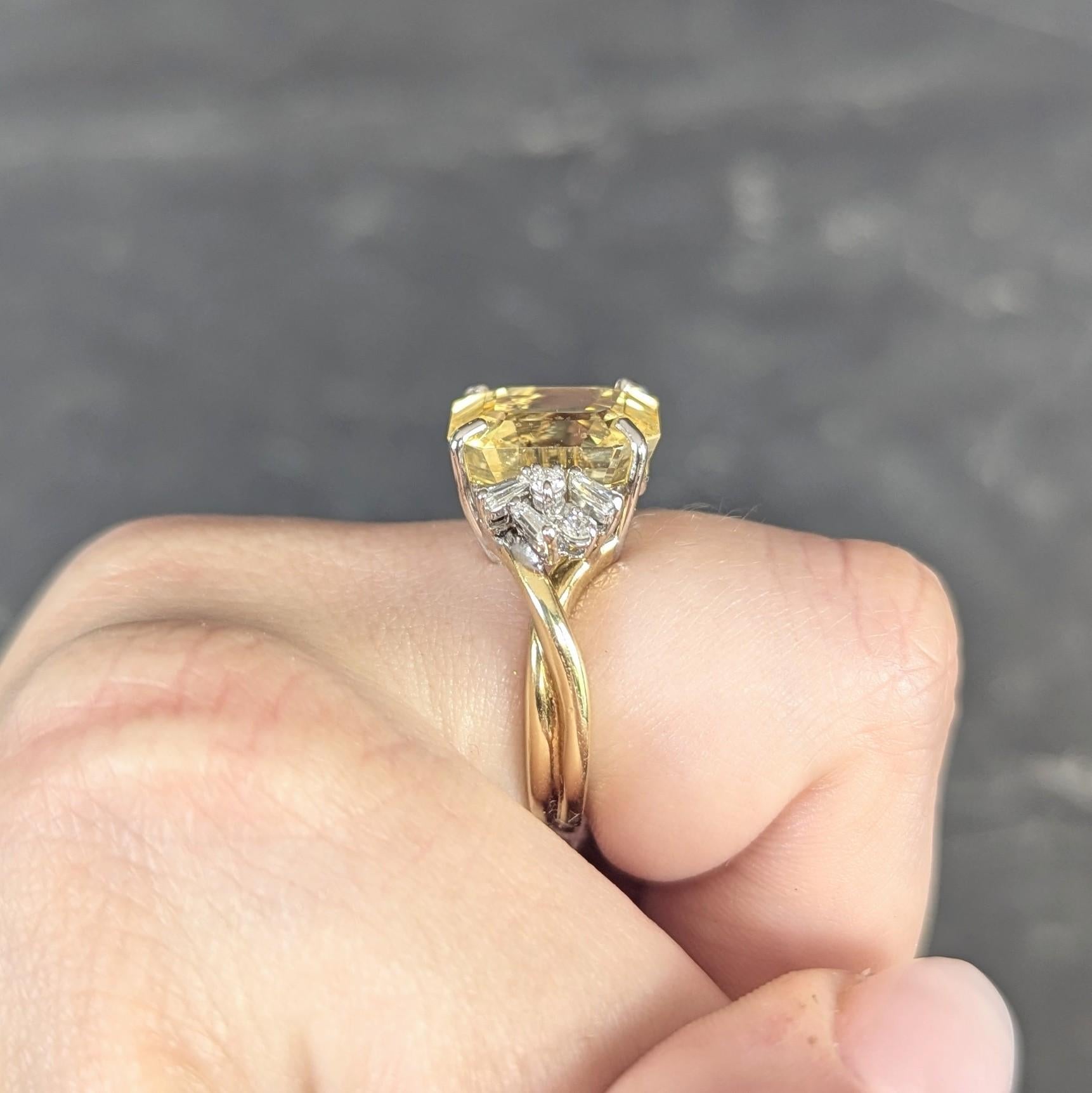 1950's 11.37 CTW No Heat Ceylon Yellow Sapphire Diamond 18K Gold Vintage Ring