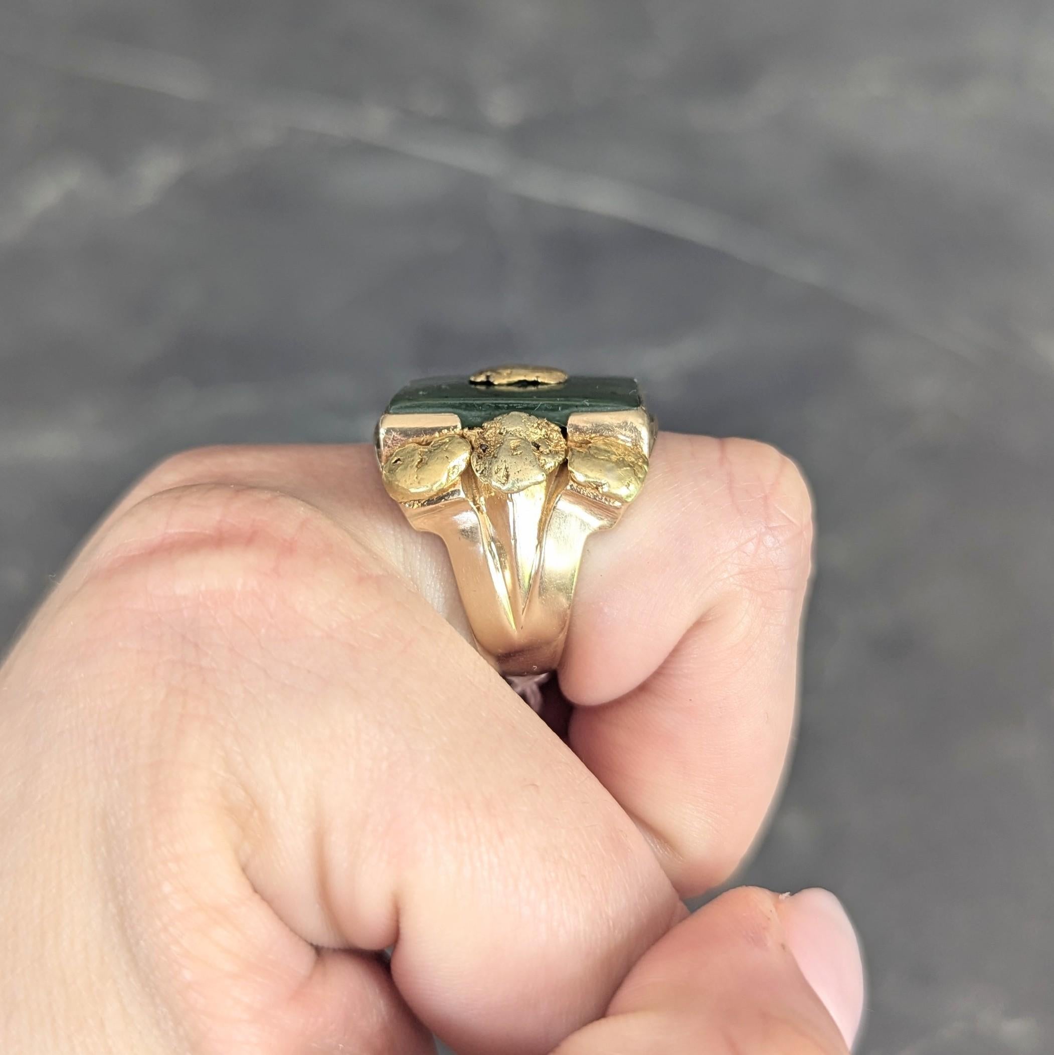 1960's Nephrite Jade 10 Karat Yellow Gold Vintage Nugget Signet Ring