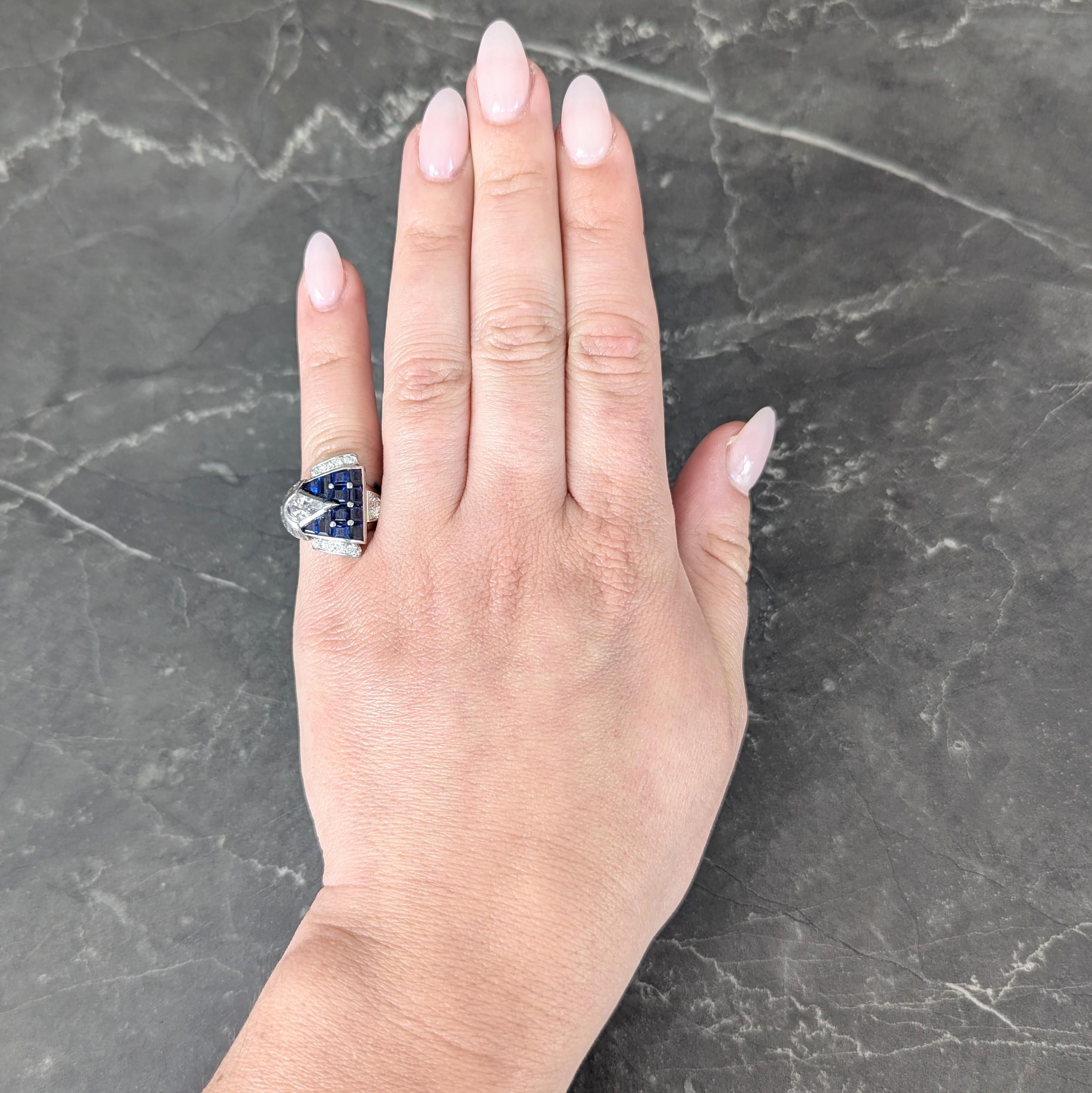 Mid-Century 4.20 CTW Sapphire Diamond Platinum Vintage Buckle Band Ring
