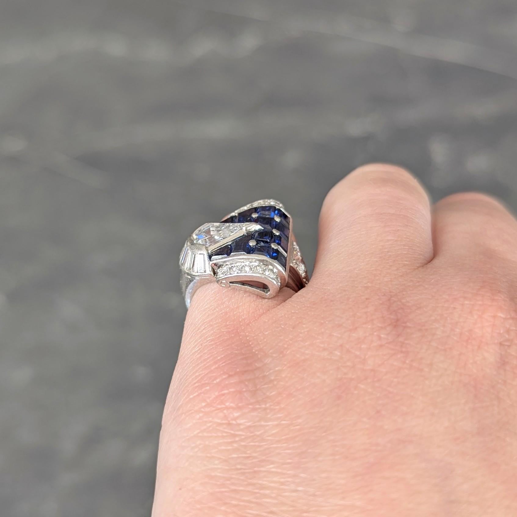 Mid-Century 4.20 CTW Sapphire Diamond Platinum Vintage Buckle Band Ring