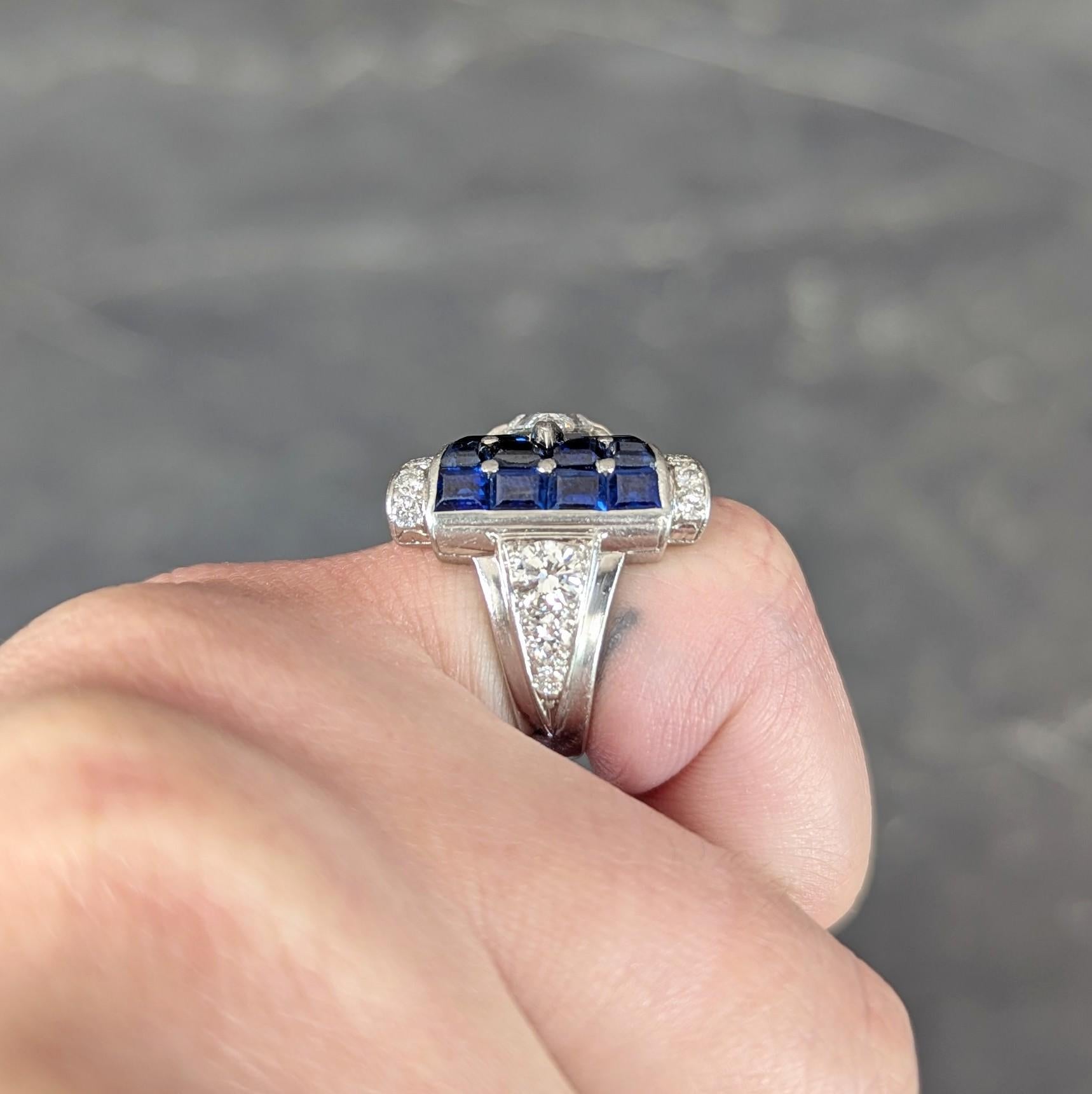 Mid-Century 4.20 CTW Sapphire Diamond Platinum Vintage Buckle Band Ring