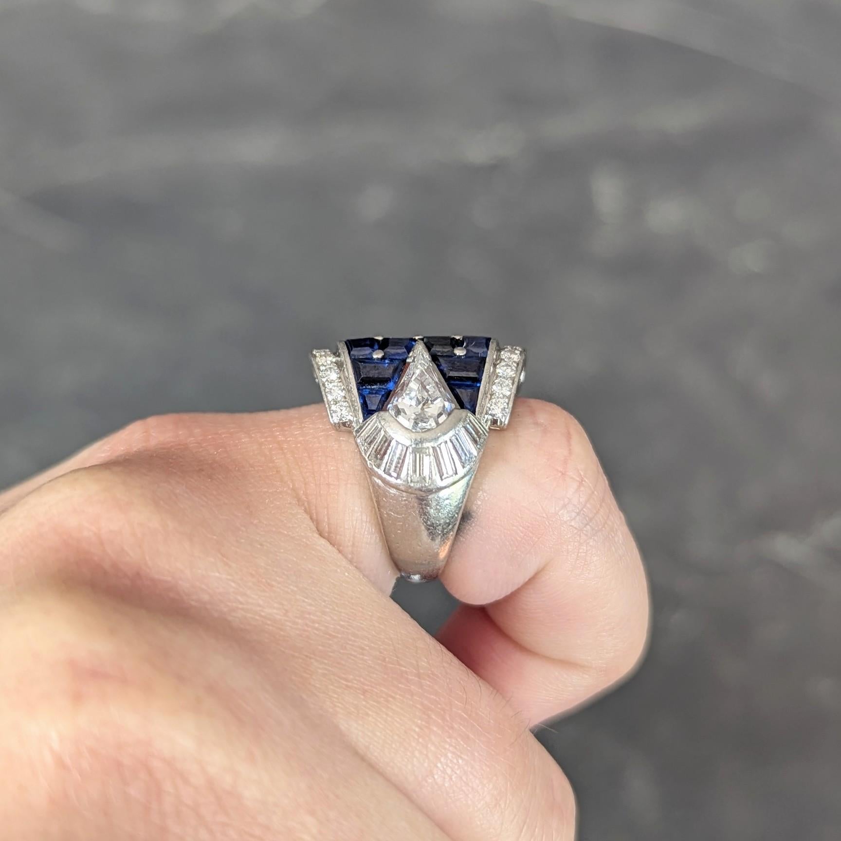 Mid-Century 4.20 CTW Sapphire Diamond Platinum Vintage Buckle Band Ring