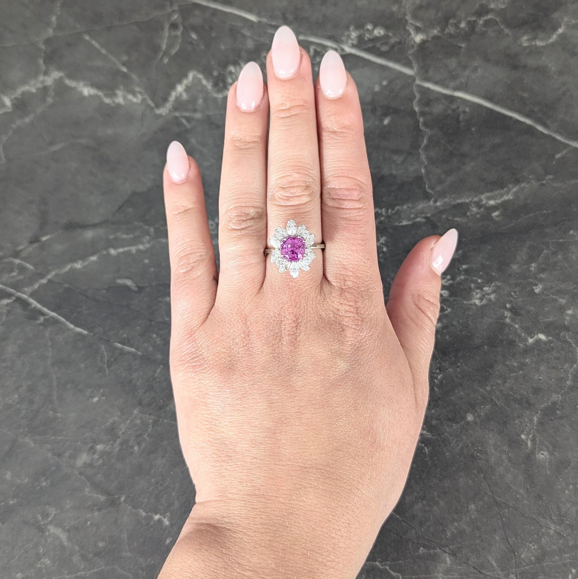 1950's 5.44 CTW Ceylon Pink Sapphire Diamond Platinum Vintage Cluster Ring GIA
