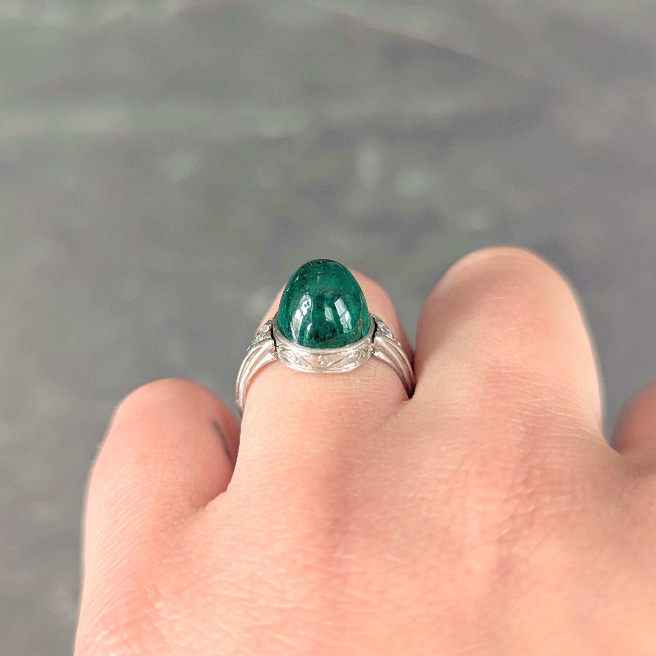 Art Deco 6.34 CTW Colombian Emerald Diamond Platinum Vintage Scrolling Ring AGL