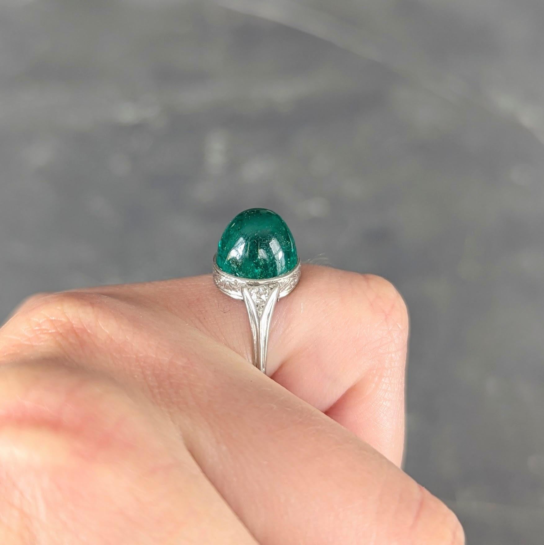 Art Deco 6.34 CTW Colombian Emerald Diamond Platinum Vintage Scrolling Ring AGL