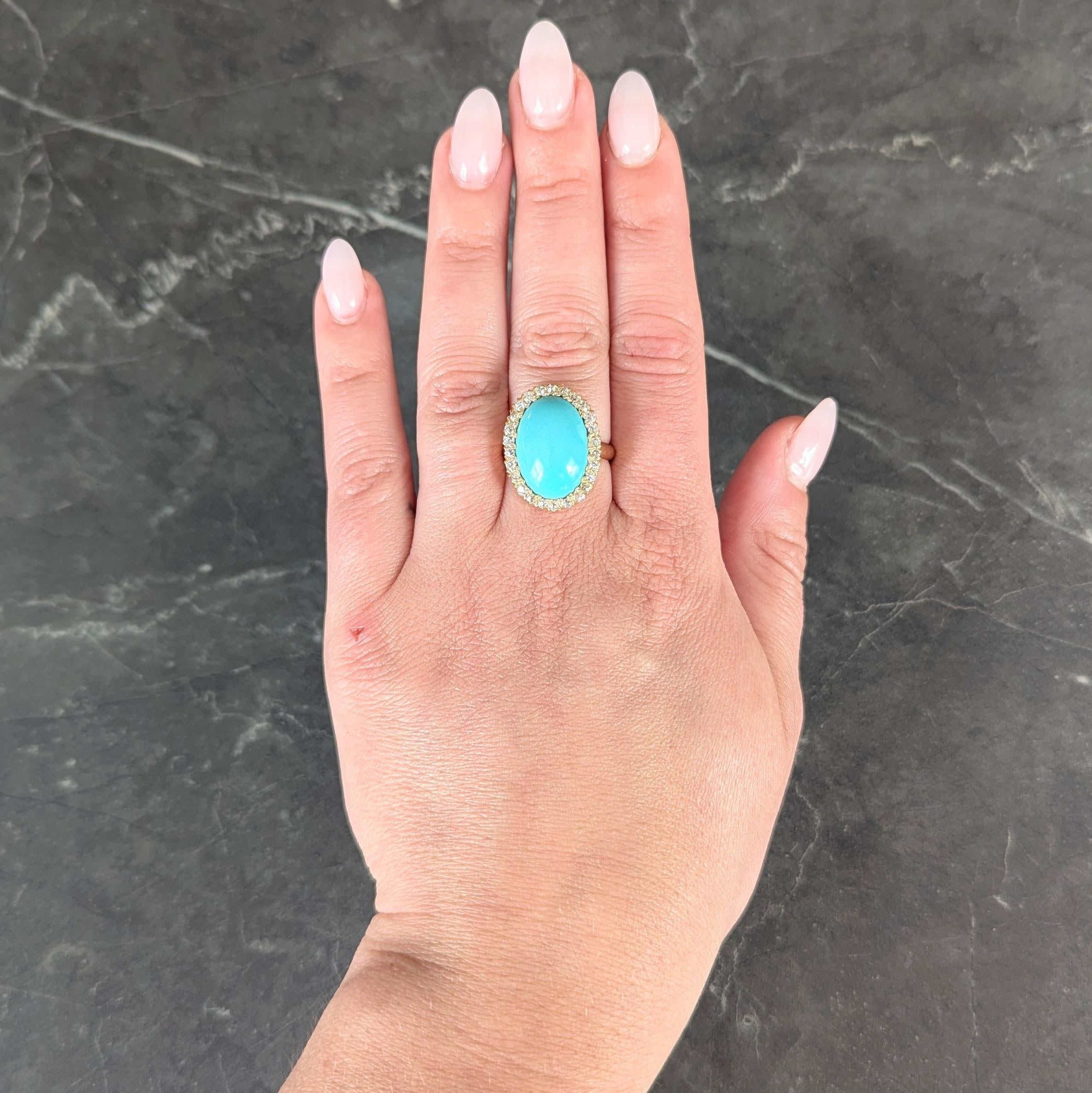 Victorian Antique Turquoise Diamond 14 Karat Yellow Gold Halo Ring