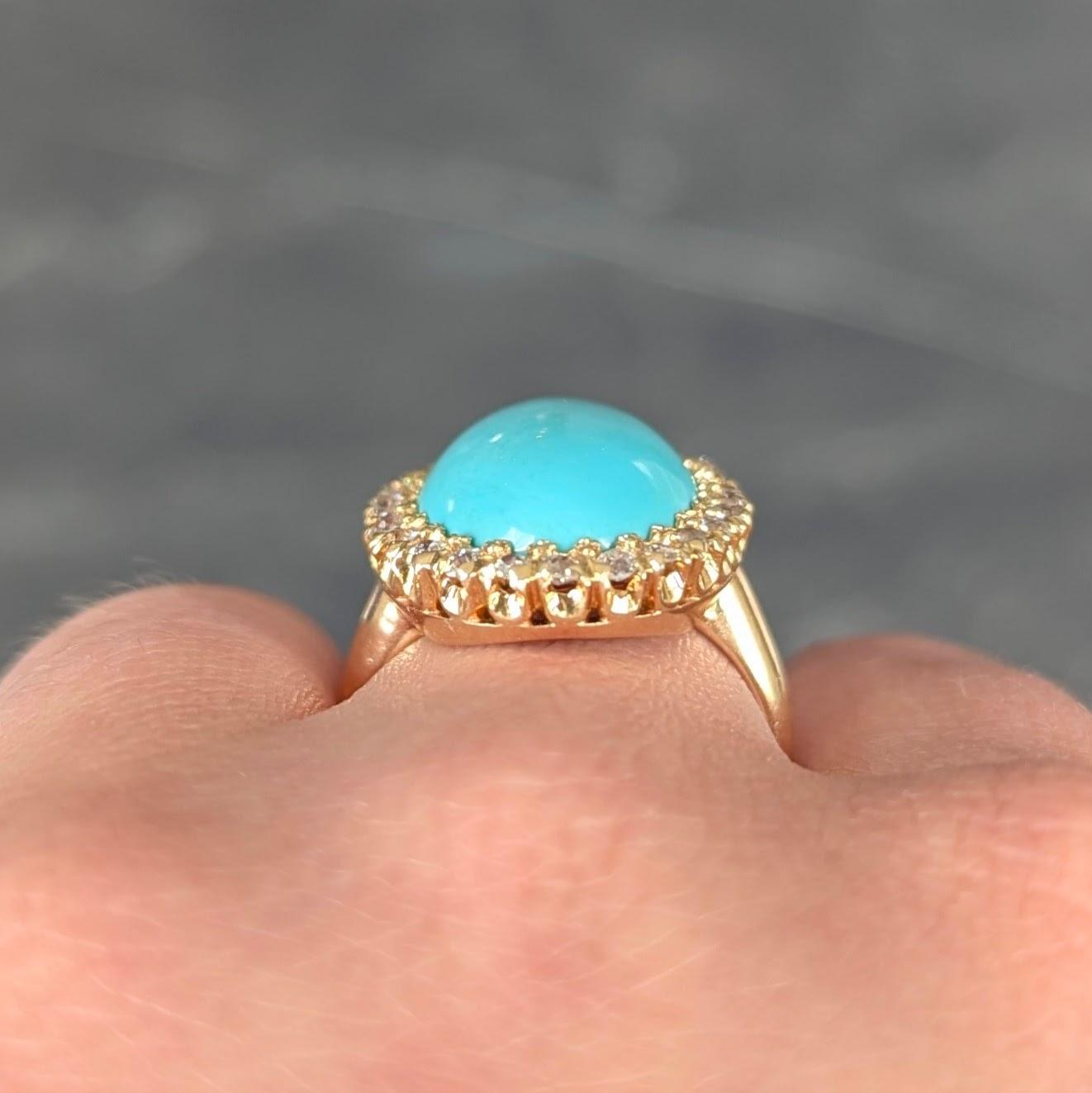 Victorian Antique Turquoise Diamond 14 Karat Yellow Gold Halo Ring