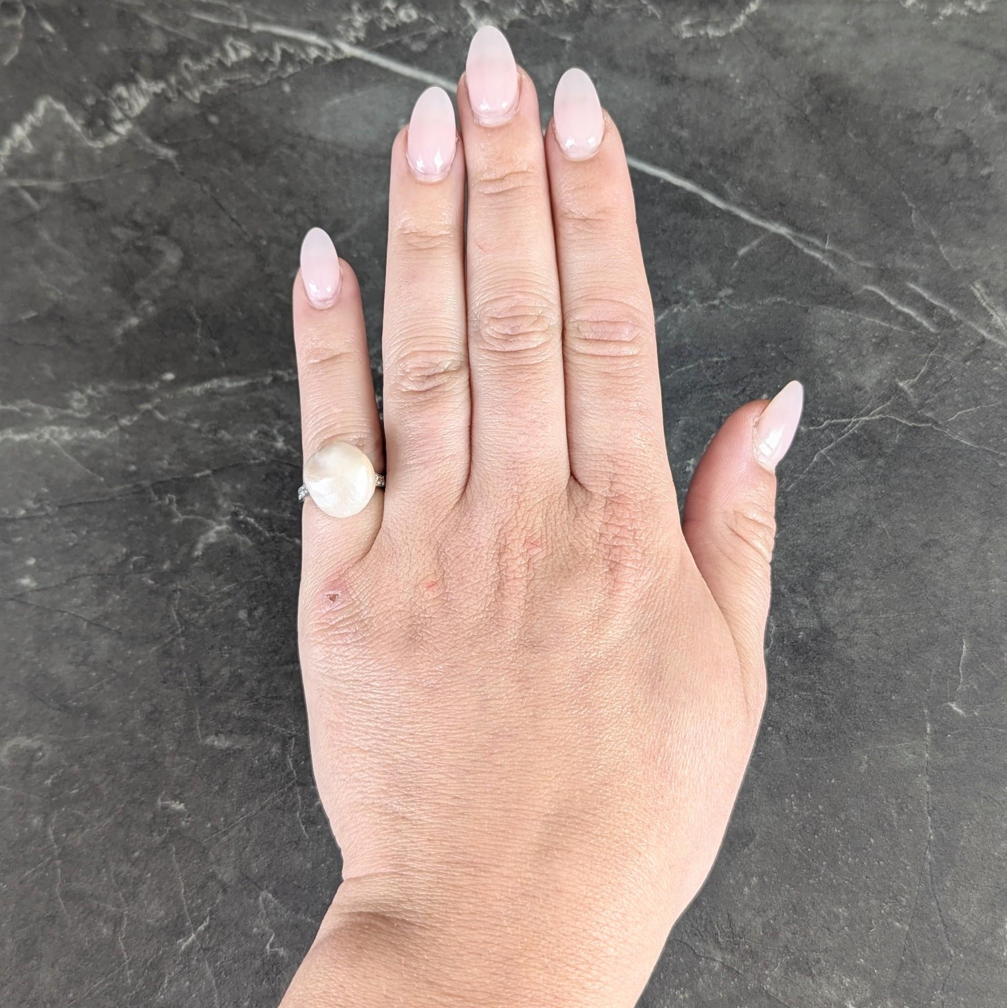 Art Deco Pink Natural Unionidae Pearl Diamond Platinum Antique Dinner Ring GIA