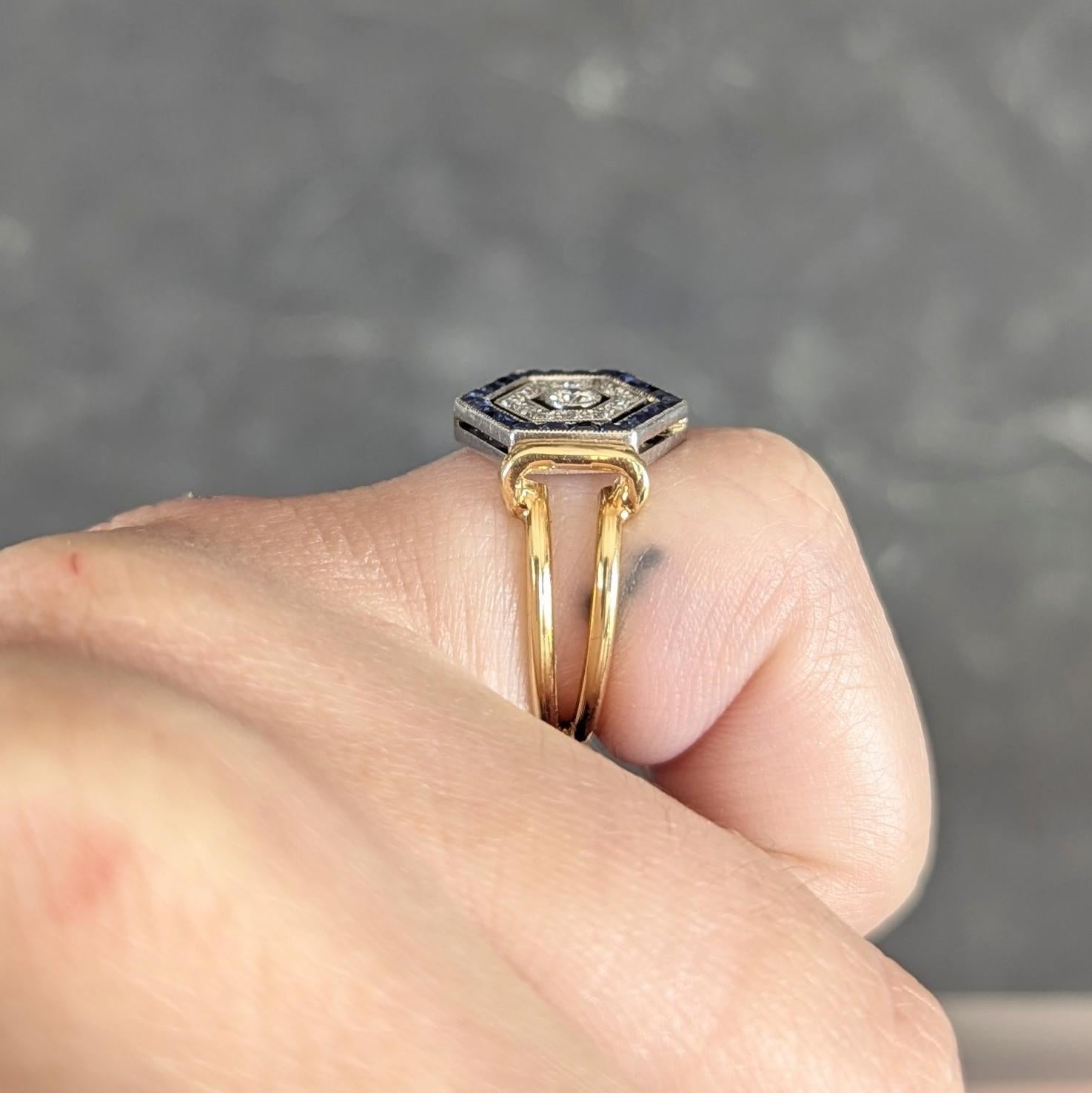 Art Deco Sapphire Diamond Platinum 18 Karat Yellow Gold Vintage Flip Ring