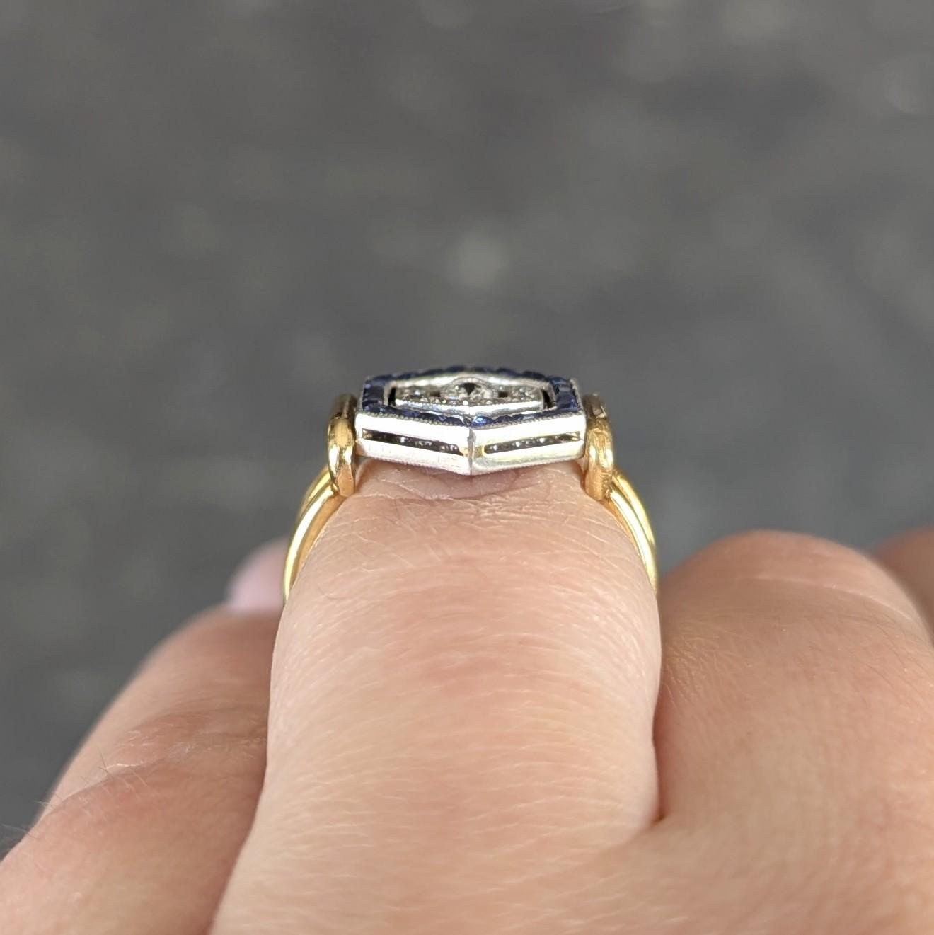 Art Deco Sapphire Diamond Platinum 18 Karat Yellow Gold Vintage Flip Ring