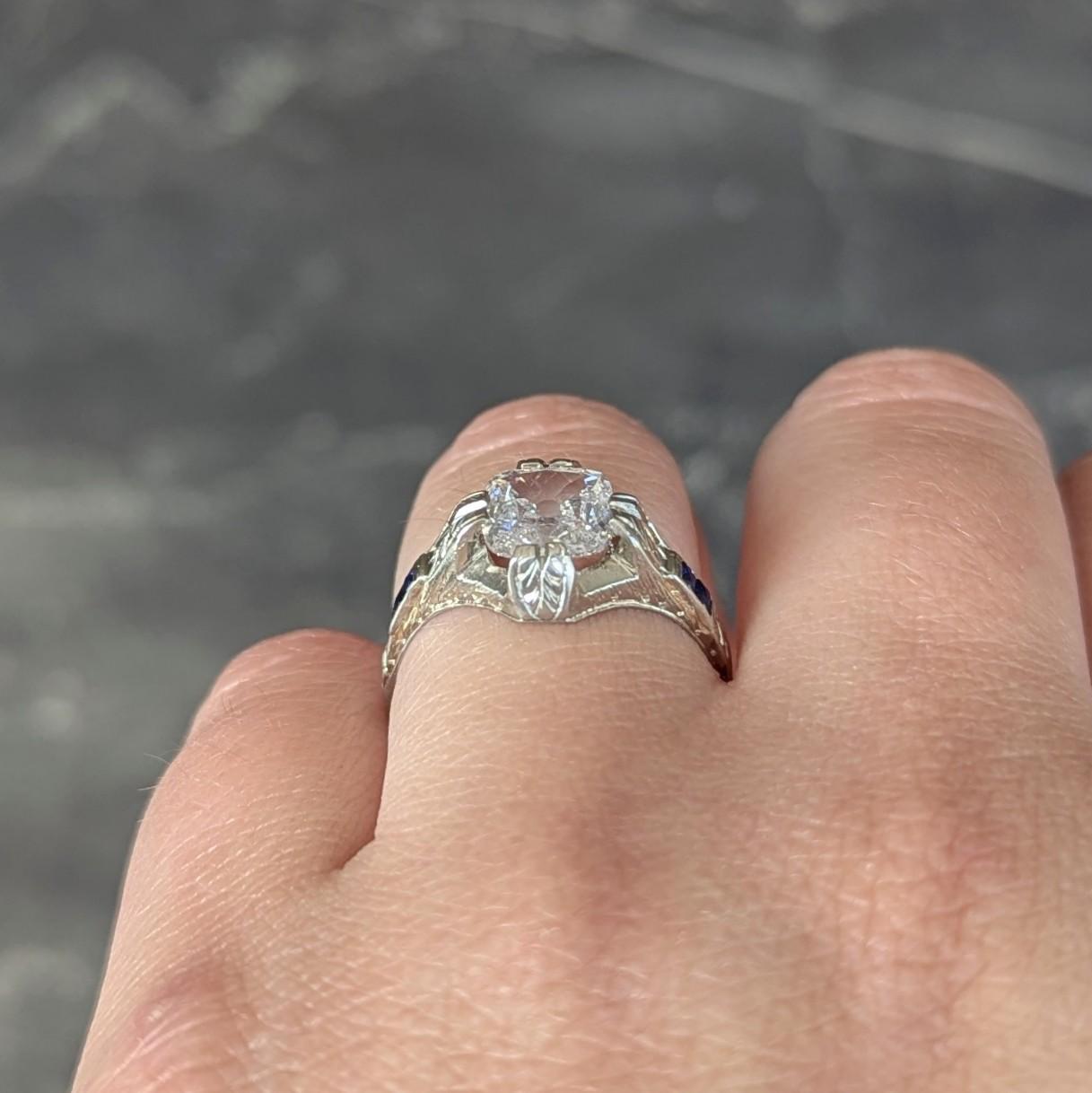 Art Deco 1.36 CTW Mine Diamond 18K Gold Vintage Wheat Compass Engagement Ring