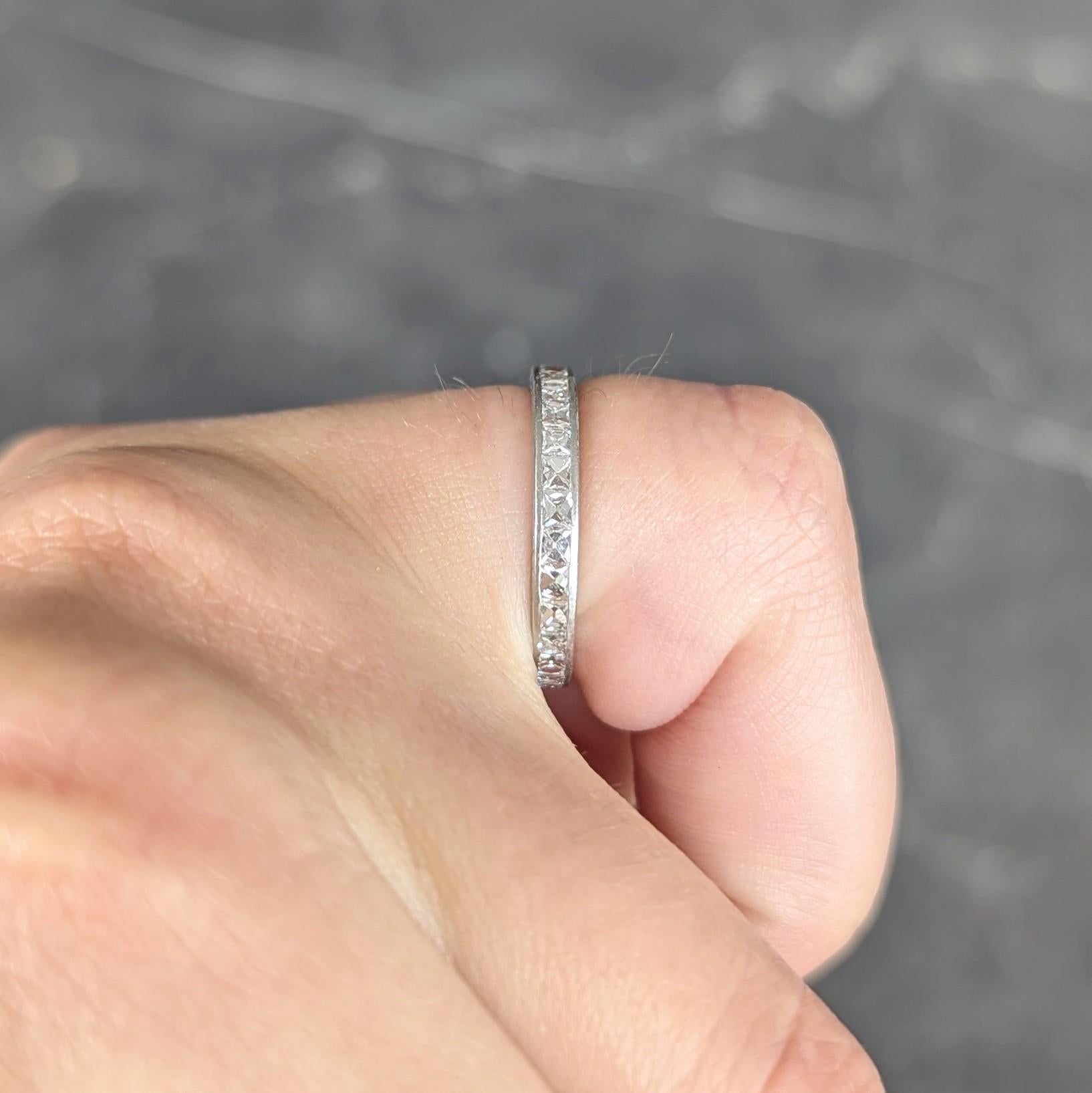 Art Deco 1.50 CTW French Cut Diamond Platinum Vintage Eternity Wedding Band Ring