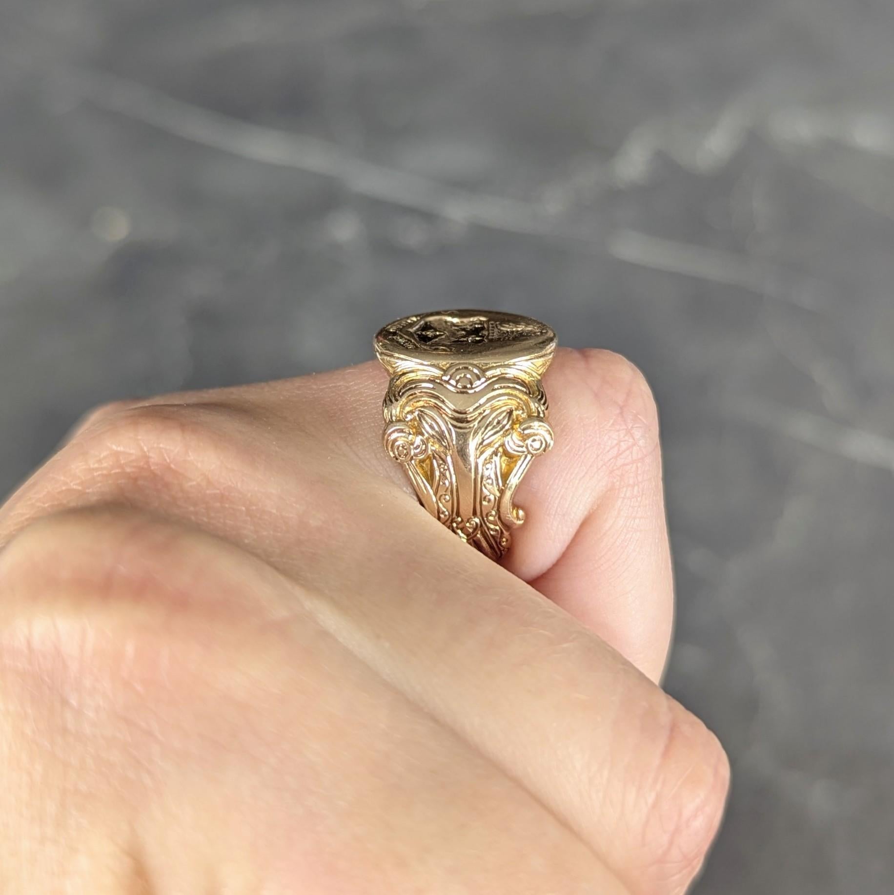 Victorian 14 Karat Yellow Gold Antique Heraldic Unisex Signet Ring