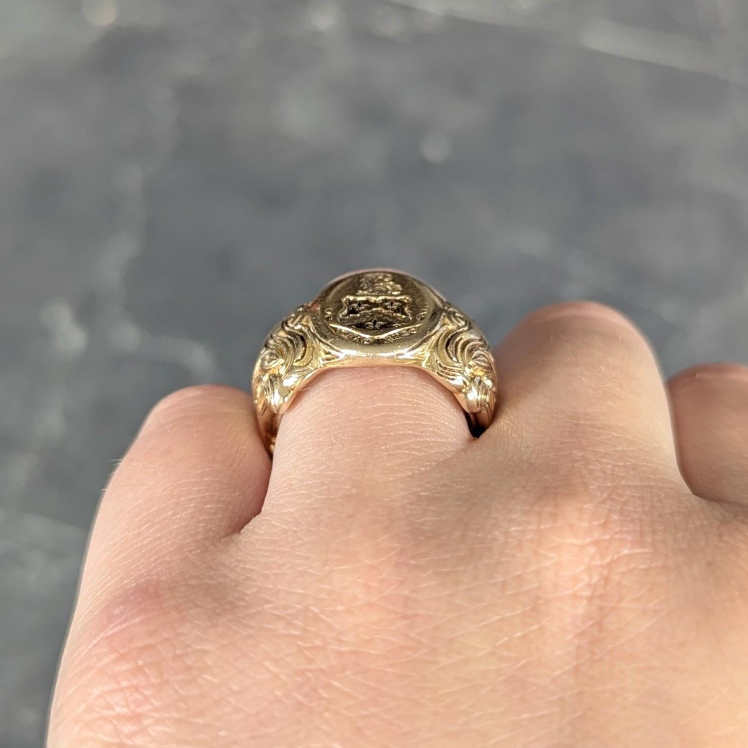 Victorian 14 Karat Yellow Gold Antique Heraldic Unisex Signet Ring