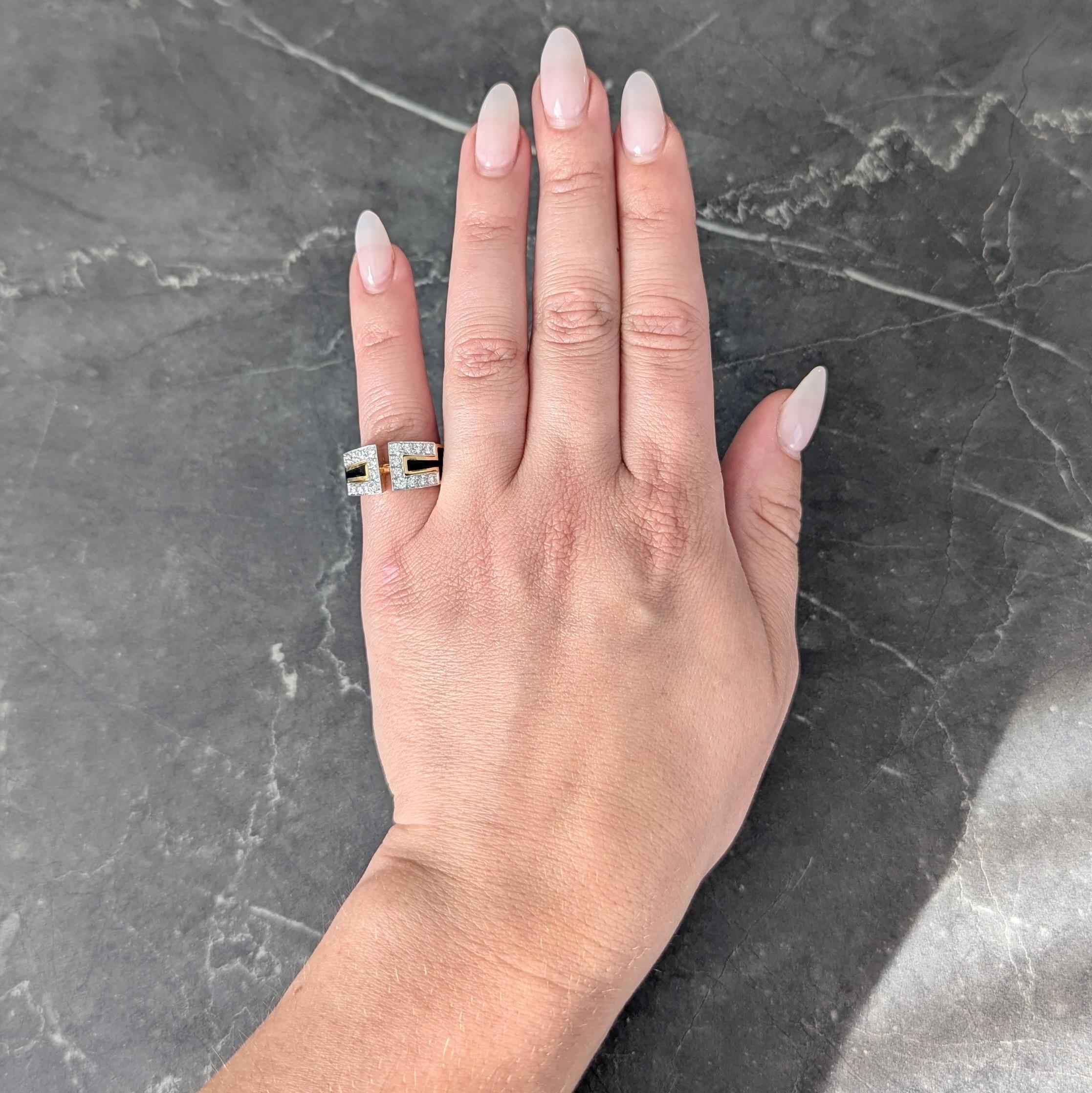 David Webb Diamond Black Enamel Platinum 18 Karat Yellow Gold Gap Ring