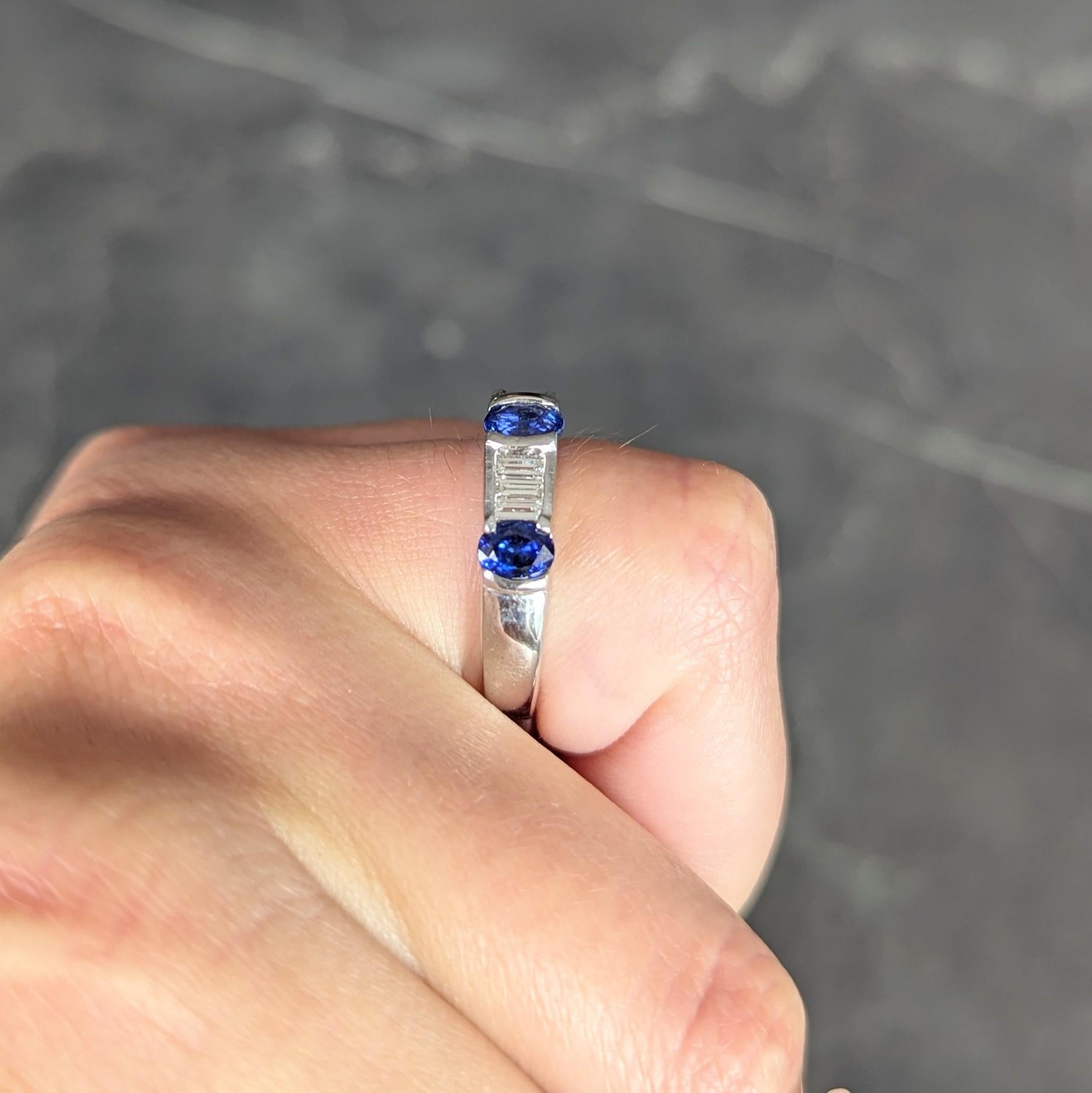 Contemporary Blue Sapphire Diamond 18 Karat White Gold Tension Set Band Ring