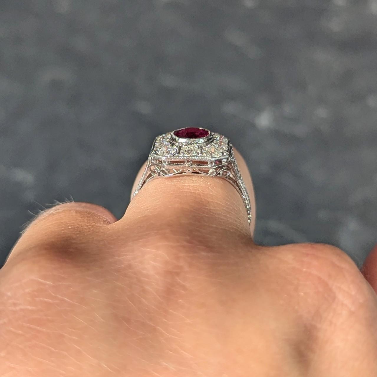 Art Deco 2.18 CTW No Heat Ruby Diamond Platinum Vintage Foliate Halo Ring GIA