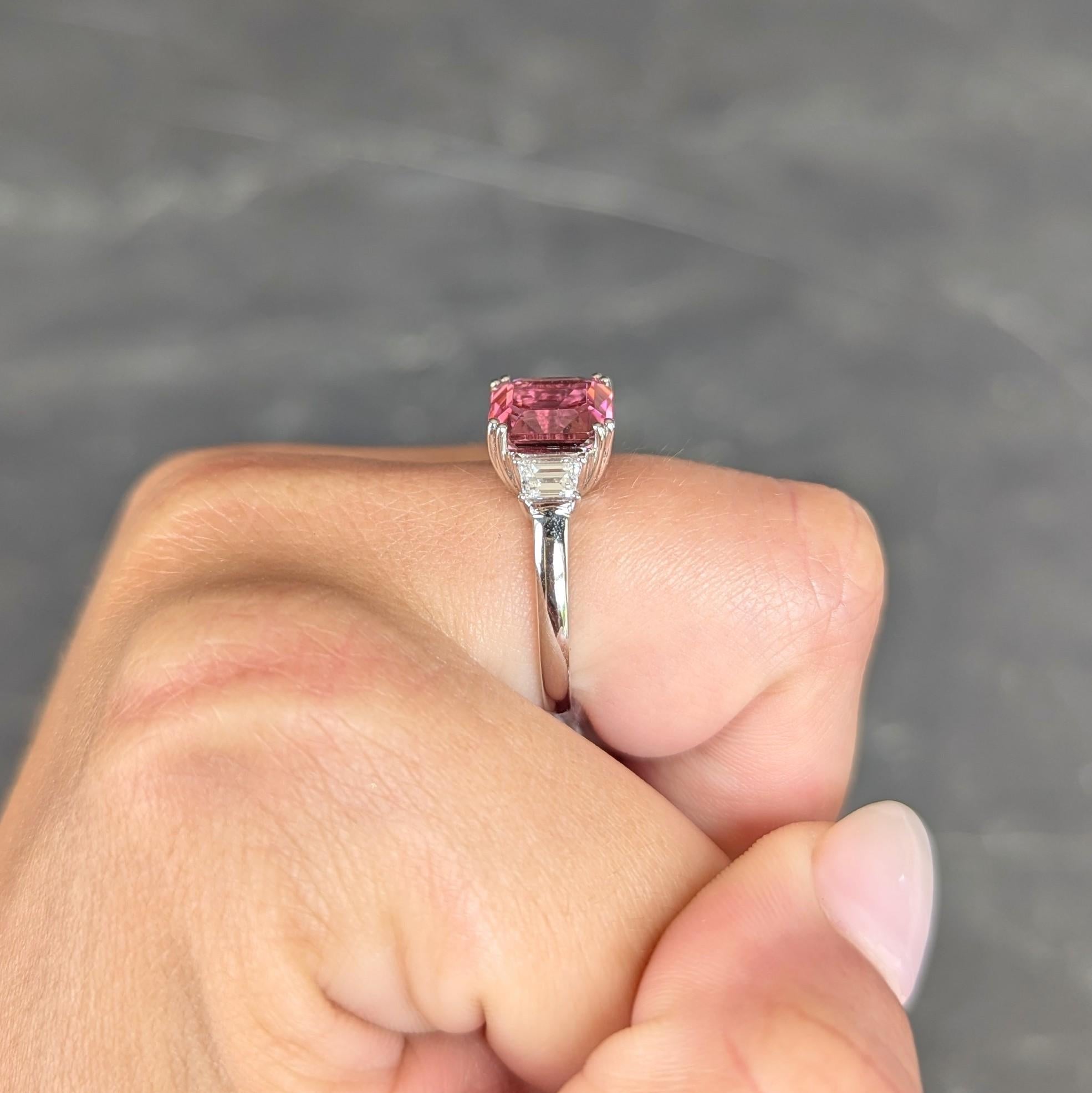 Contemporary 4.08 CTW Tourmaline Diamond 18 Karat White Gold Three Stone Ring