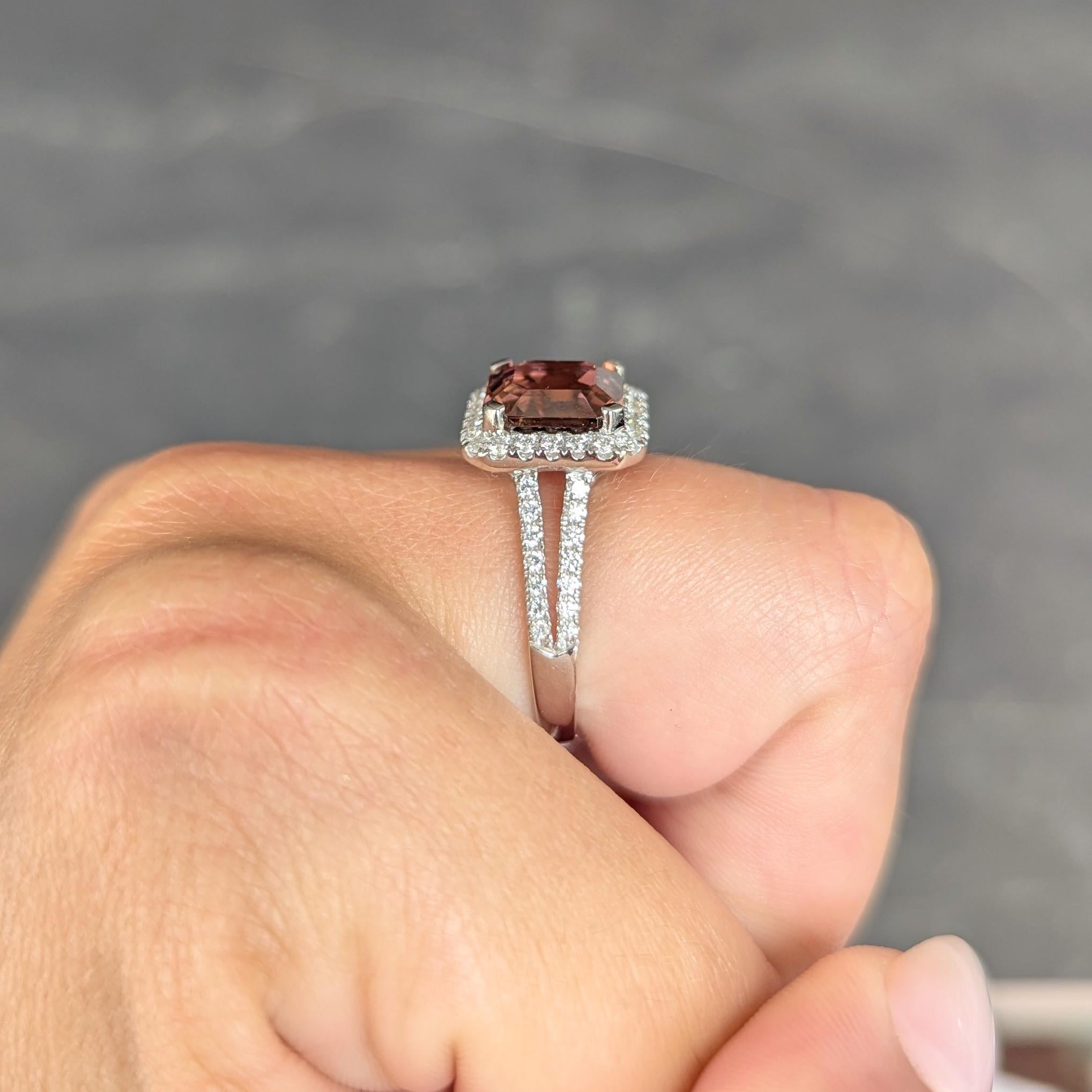 Contemporary 4.93 CTW Tourmaline Diamond 18 Karat White Gold Halo Ring