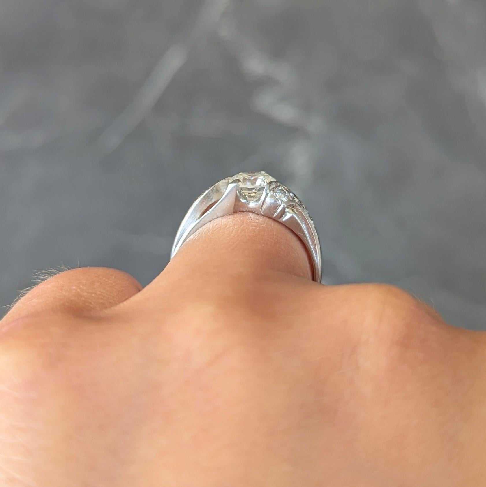 Mid-Century 1.08 CTW Diamond Platinum Vintage Bypass Engagement Ring