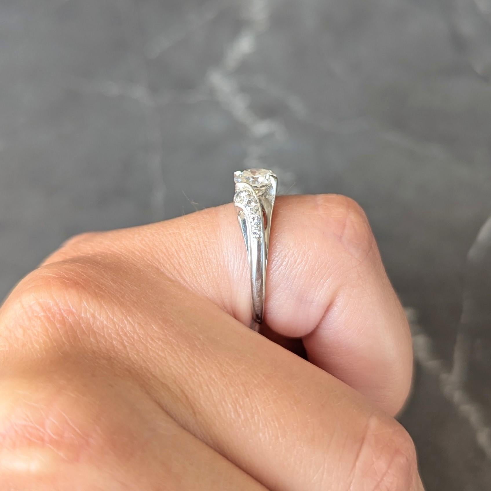Mid-Century 1.08 CTW Diamond Platinum Vintage Bypass Engagement Ring