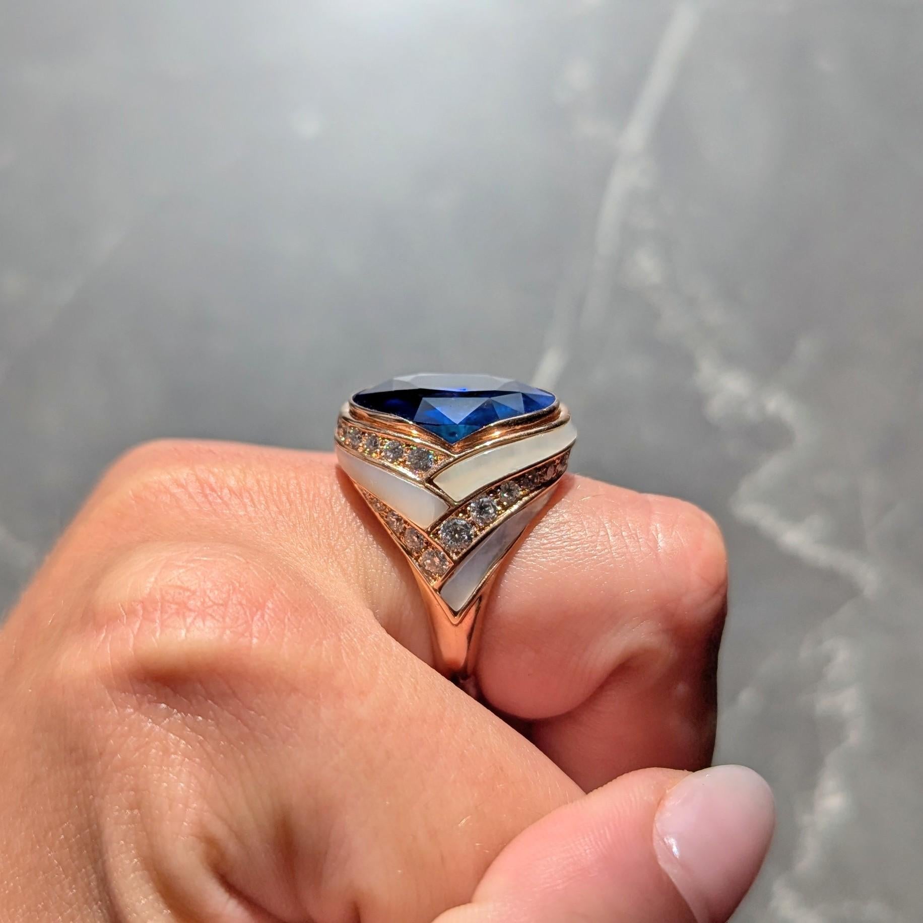 Bulgari No Heat Ceylon Sapphire Diamond Mother-Of-Pearl 18K Rose Gold Ring