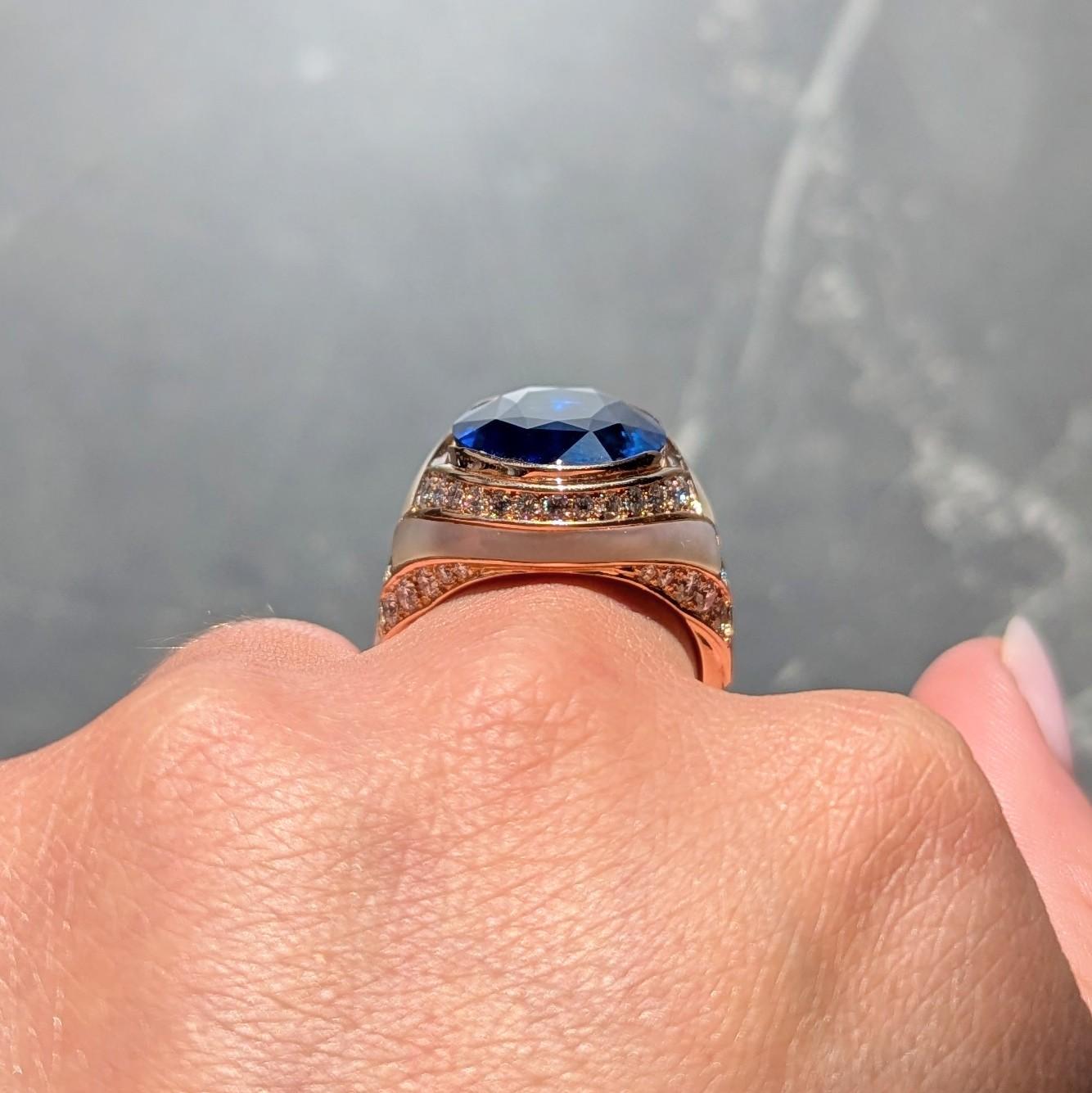 Bulgari No Heat Ceylon Sapphire Diamond Mother-Of-Pearl 18K Rose Gold Ring