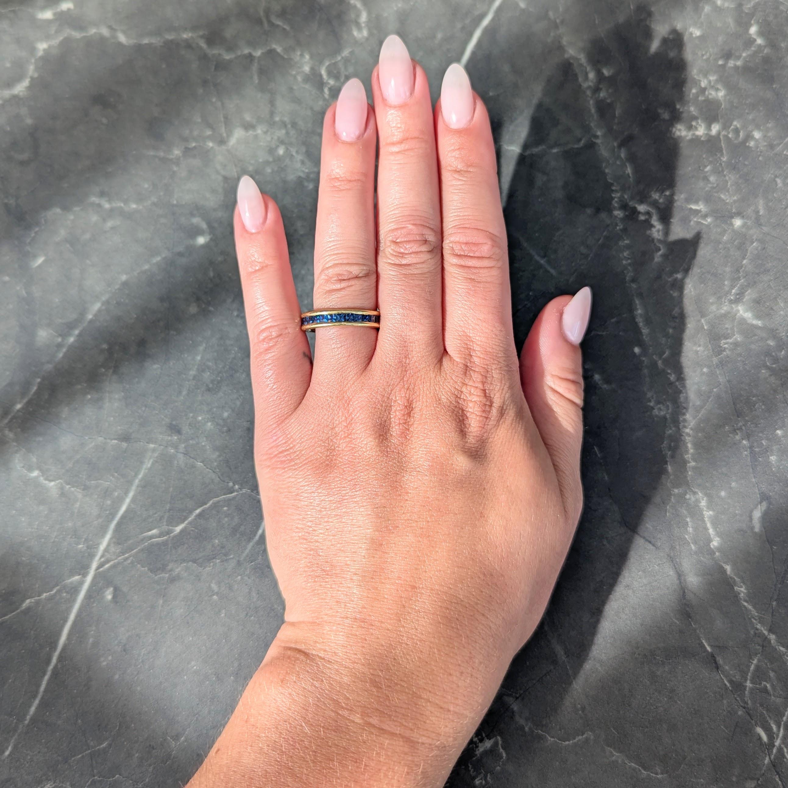 Bulgari 1980's Blue Sapphire 18K Gold Vintage Eternity Channel Band Ring