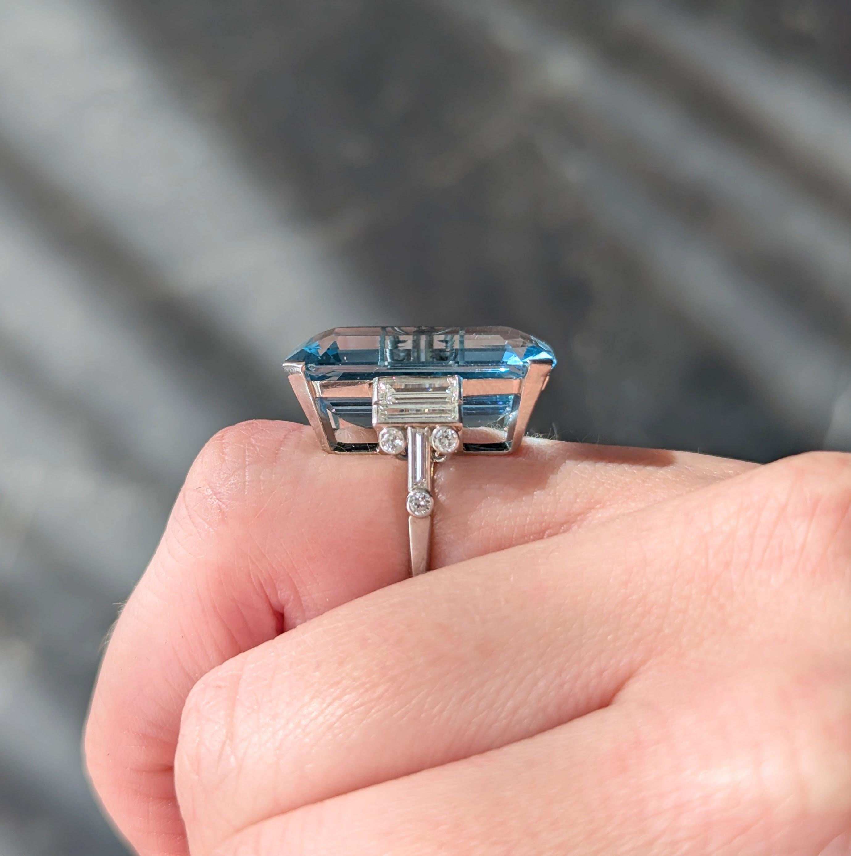 Cartier London 1950 22.30 CTW Aquamarine Diamond Platinum Vintage Cocktail Ring