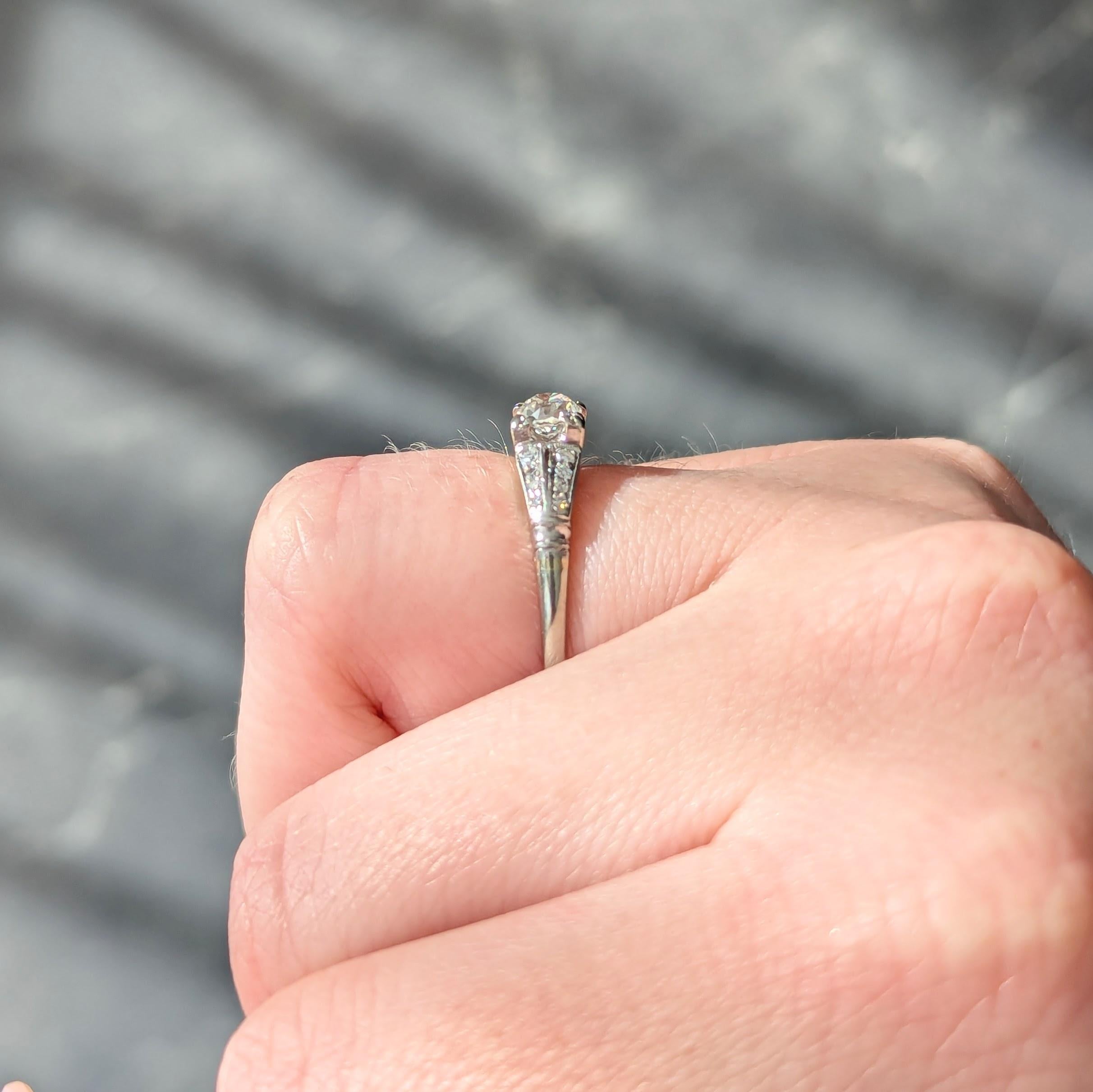 Retro 0.55 CTW Diamond 18 Karat White Gold Vintage Engagement Ring