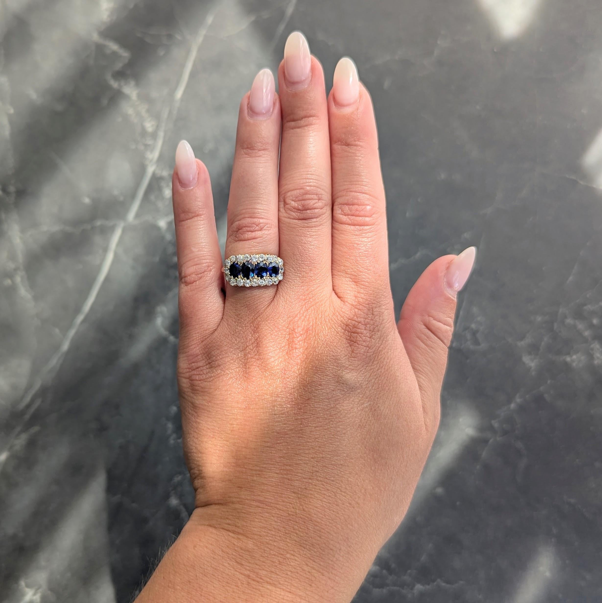 Victorian 3.72 CTW Diamond Sapphire 14K Gold Antique Cluster Halo Band Ring