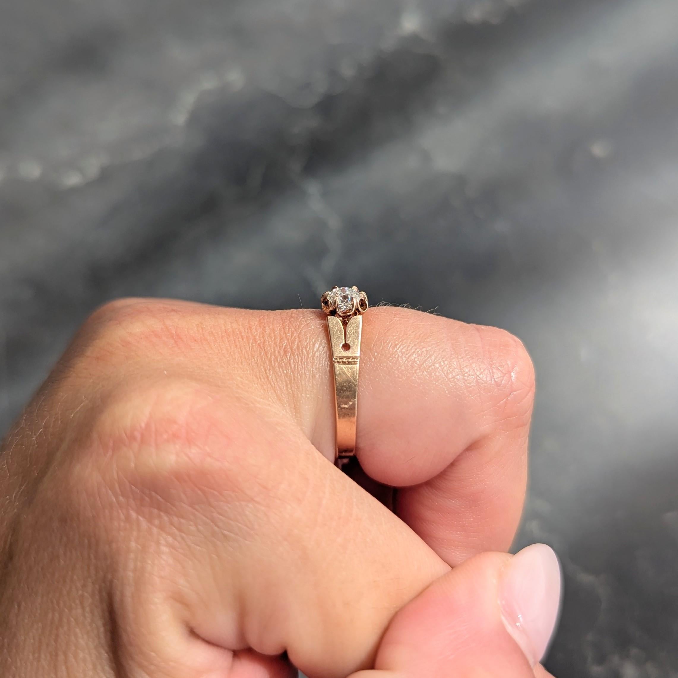 Victorian 0.32 Old Mine Cut Diamond 14K Gold Antique Belcher Engagement Ring